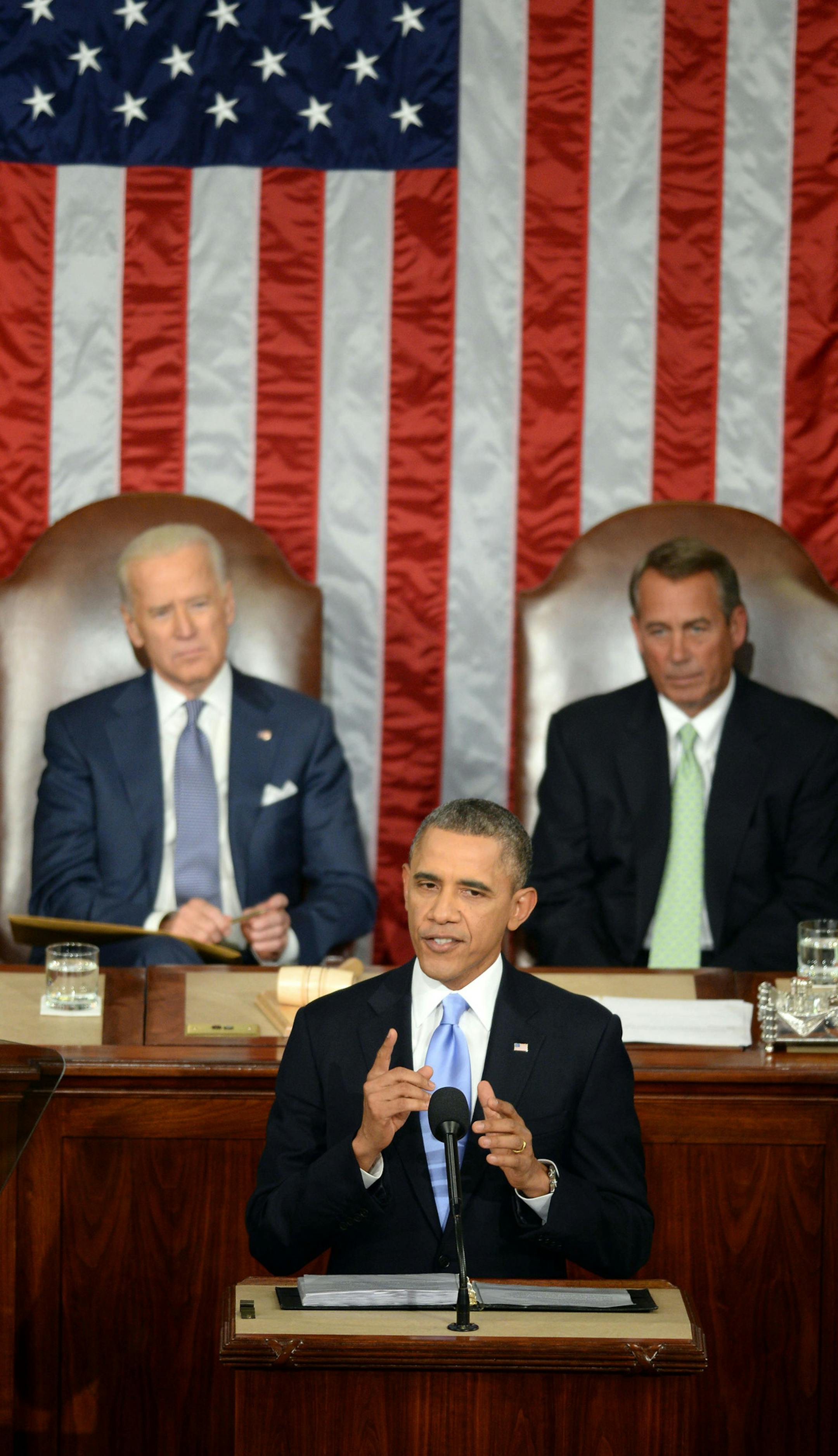 President Barack Obama gives his State of the Union address during a joint session of Congress on Capitol Hill in Washington, D.C., Tuesday, January 28, 2014. (Olivier Douliery/Abaca Press/MCT) ORG XMIT: 1148429 ORG XMIT: MIN1401282043133819