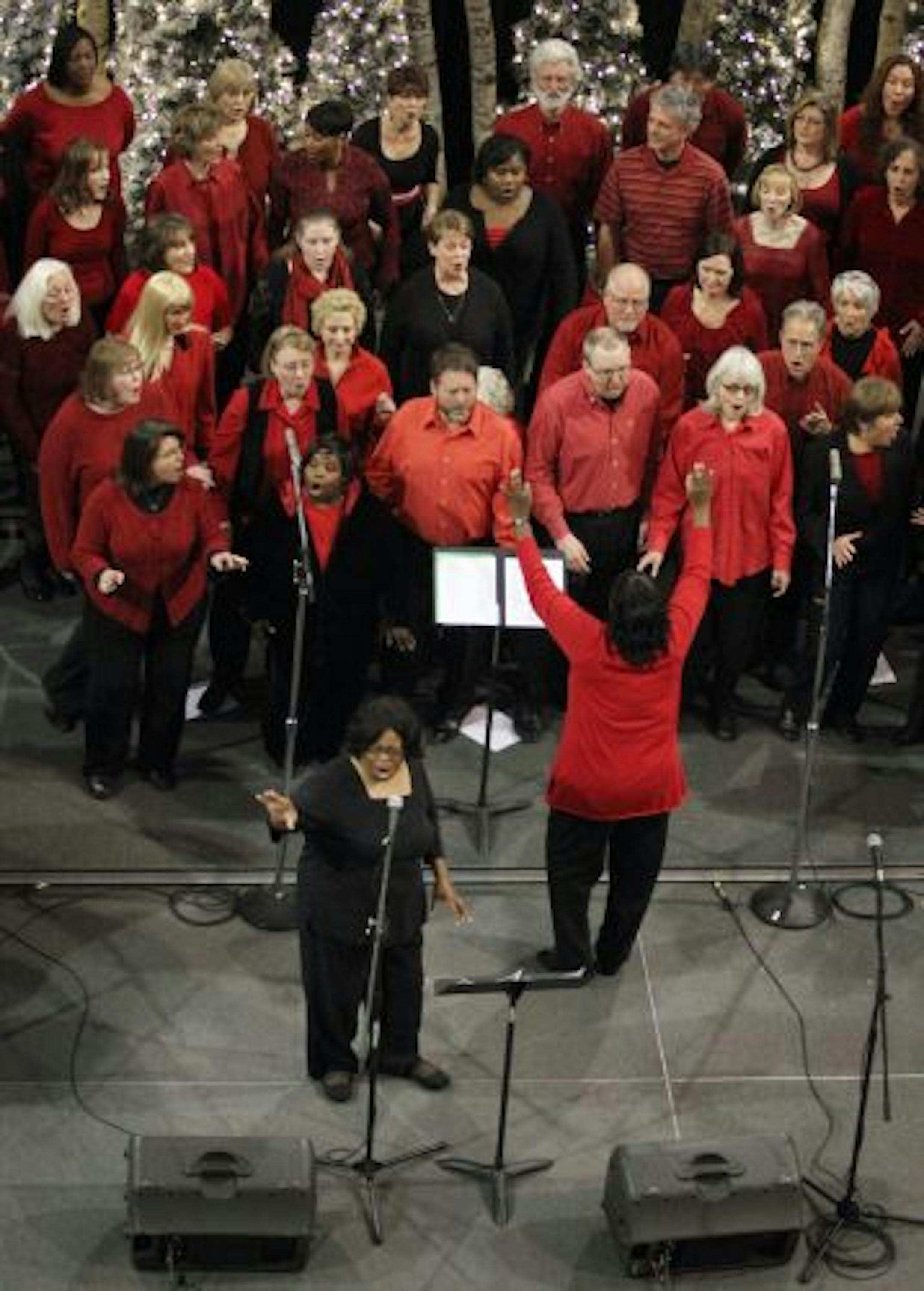 The Twin Cities Community Gospel Choir performed for a crowd of shoppers at the Mall of America Rotunda.