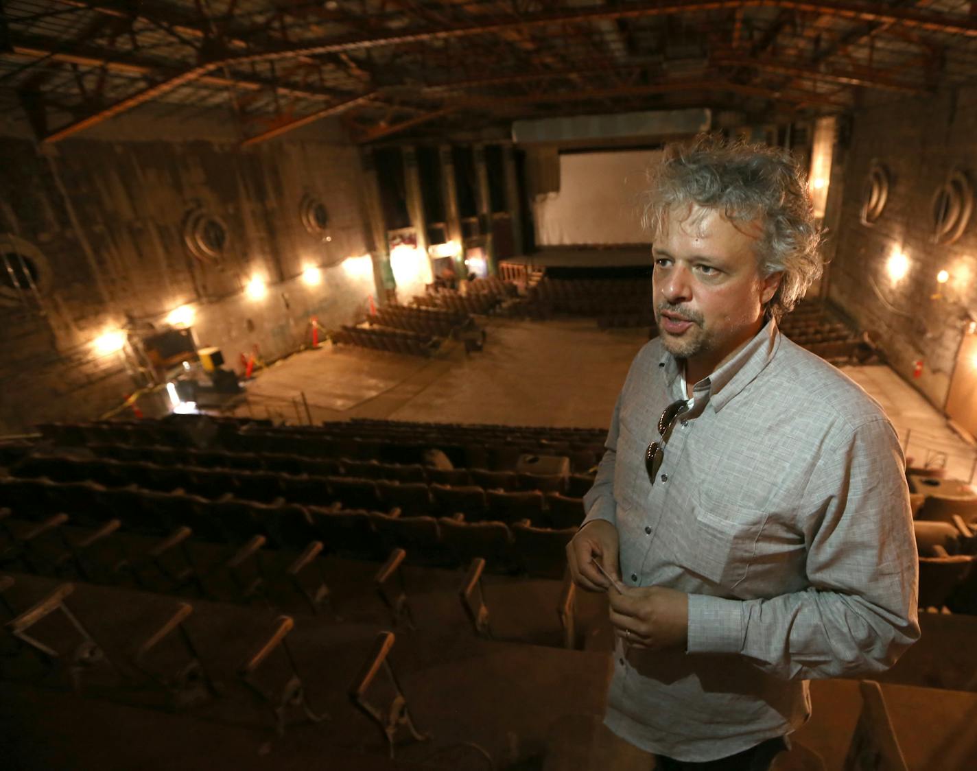 Andrew Volna, gave a tour of the Hollywood Theater in Northeast Minneapolis. He's spearheading an effort to rehab the structure.] Photographed on 7/15/14. Bruce Bisping/Star Tribune bbisping@startribune.com Andrew Volna/source.