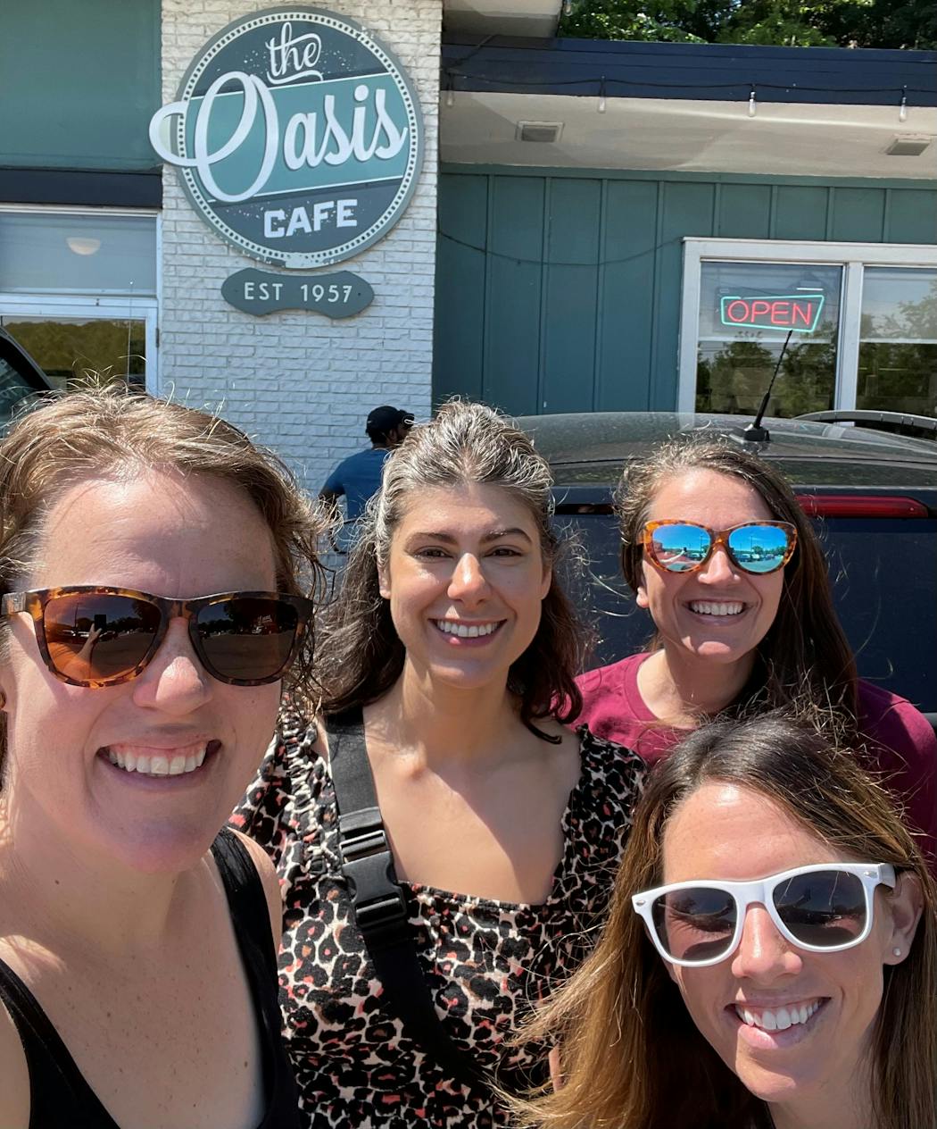Cassie Maresh, Maggie Fazeli Fard, Virginia McCoy and Natalie Conrad took a selfie after brunch at Stillwater's Oasis Café. They became friends through Girls on the Run Minnesota. Fazeli Fard began volunteer work with the organization shortly after moving to Minneapolis.