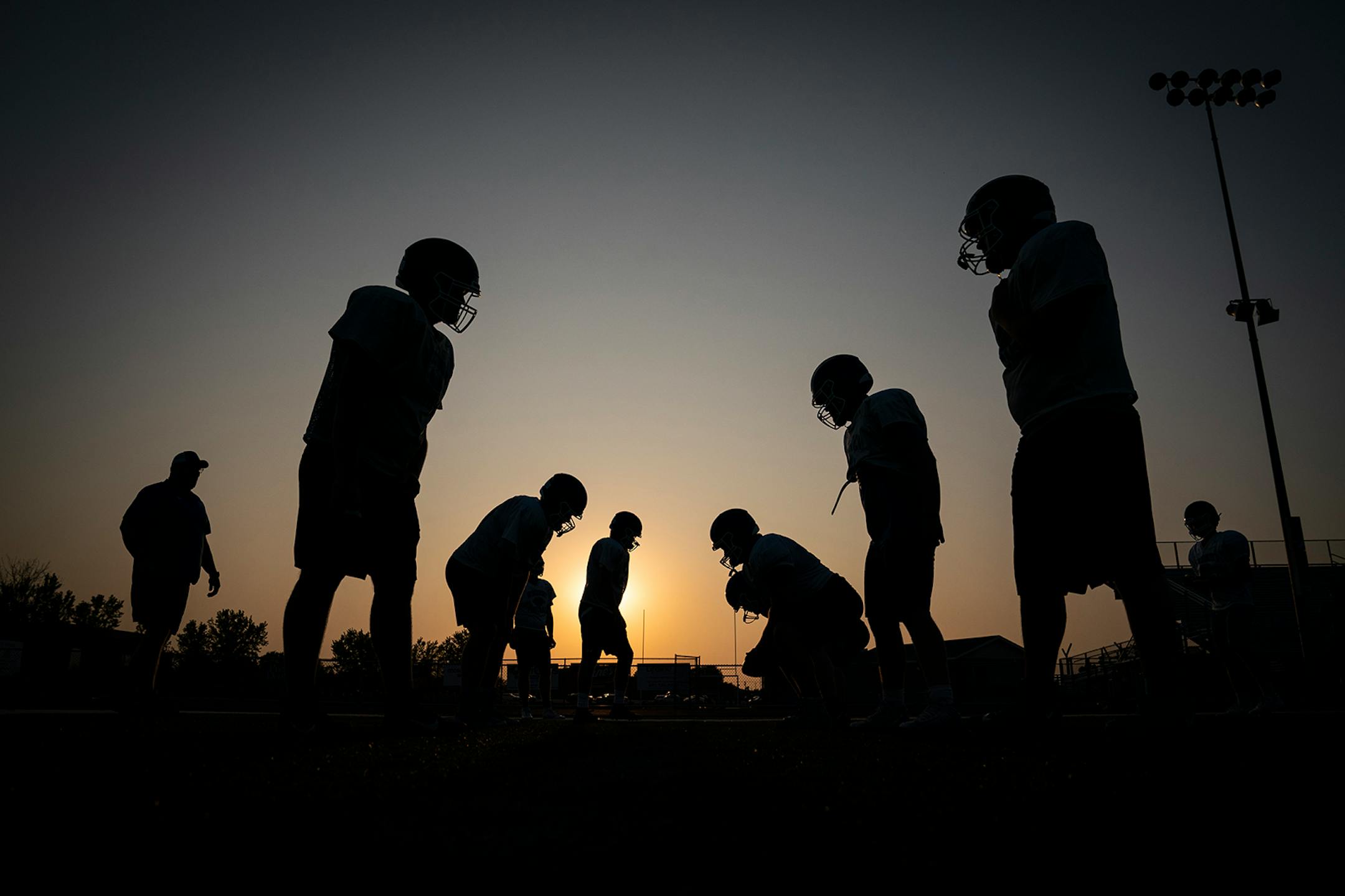 The offensive line practiced during Woodbury High School football practice.