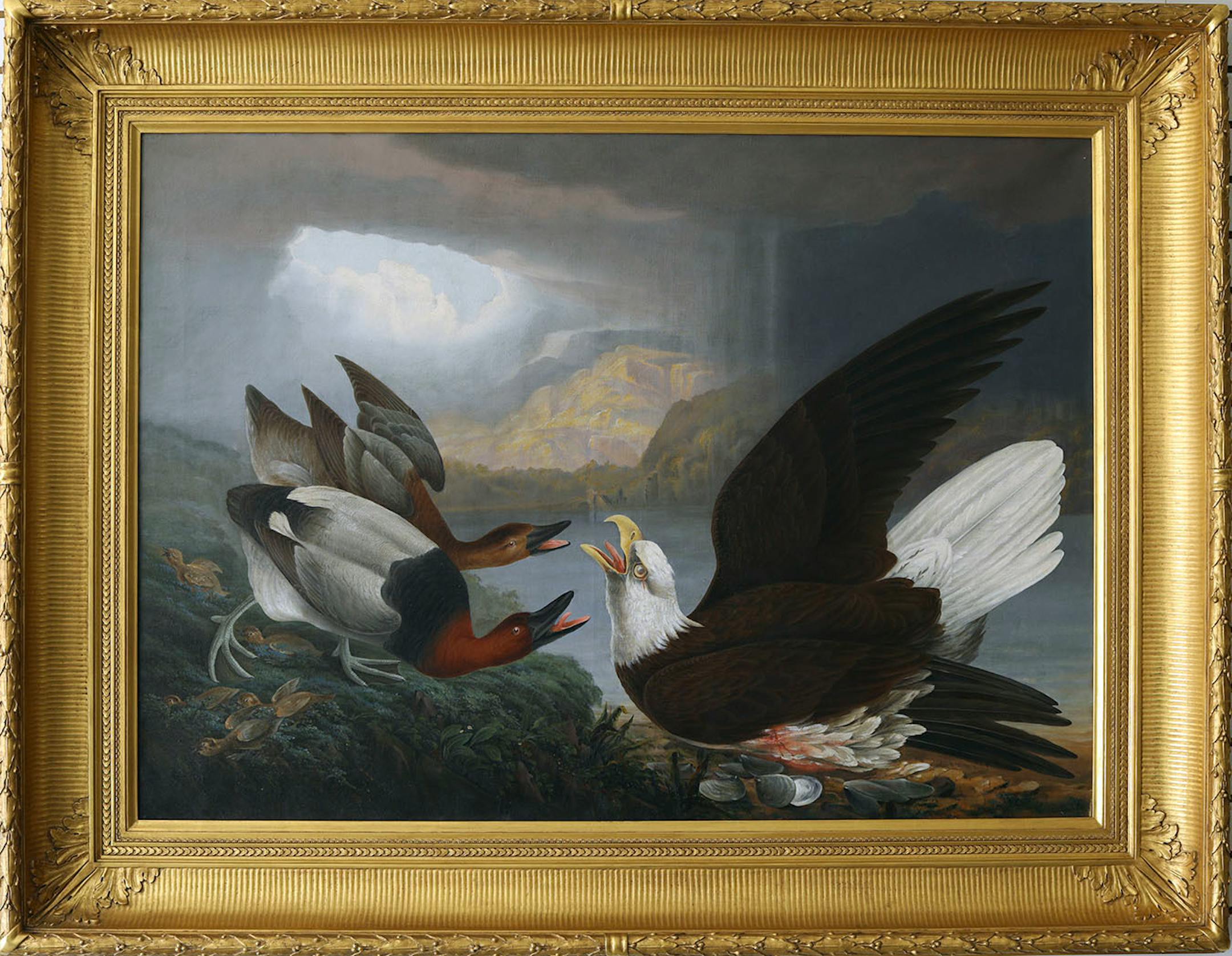One of the premier artworks donated to the National Eagle Center by Preston cook is this dramatic oil painting by the British-born artist Robert Havell Jr., his "Death of a Warrior," which has never been seen publicly.