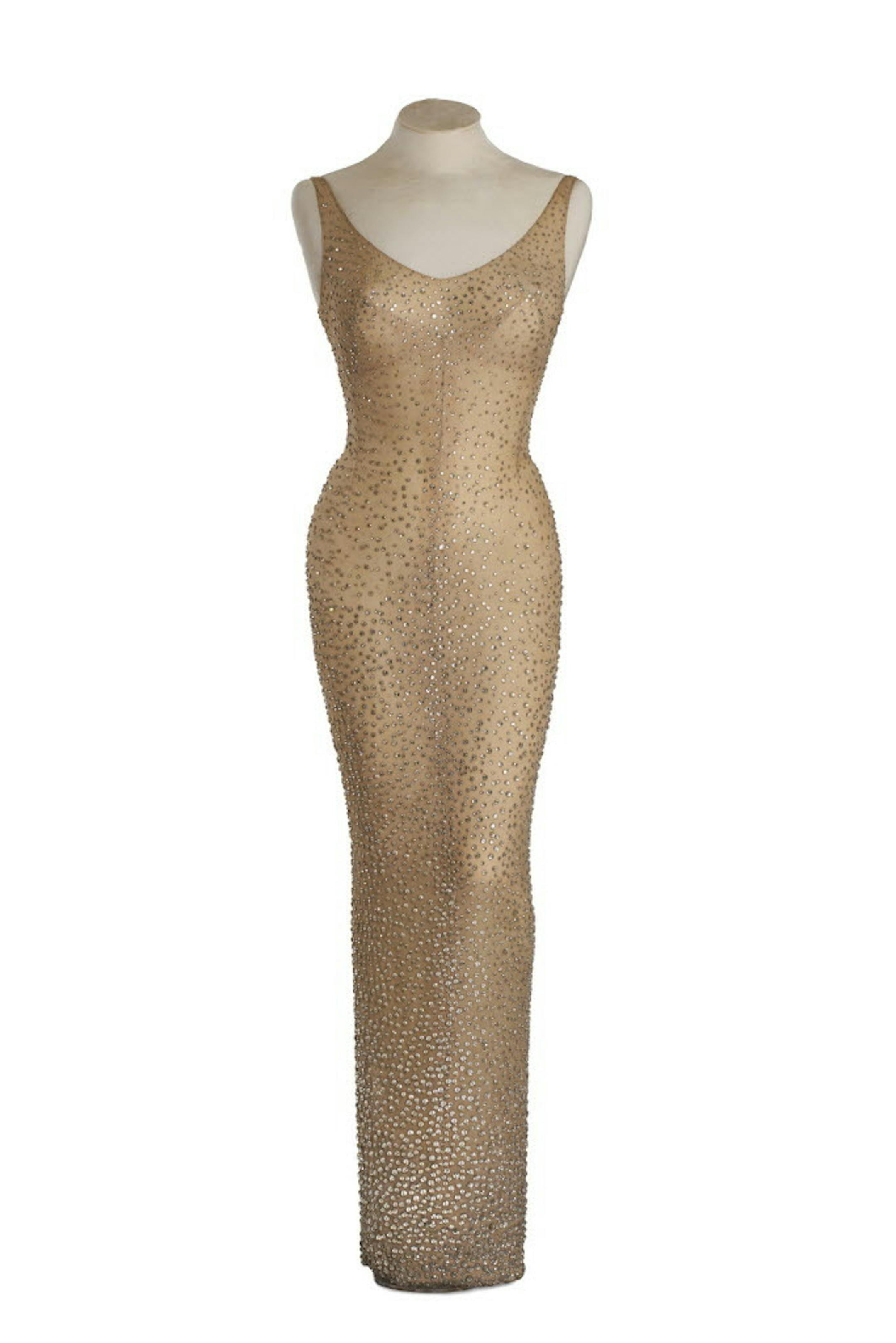 Here's the flesh-colored dress Marilyn Monroe wore during her rendition of "Happy Birthday" to President John F. Kennedy.