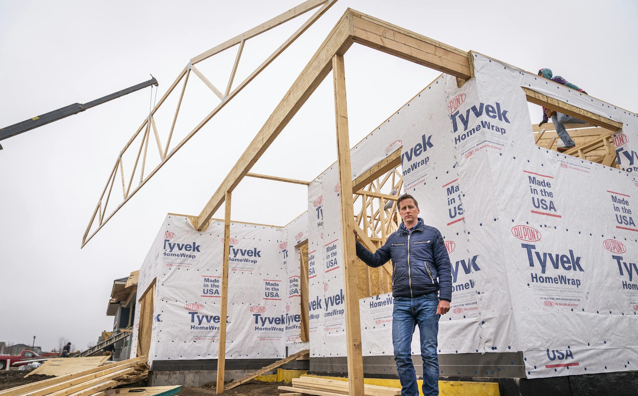 Tony Wiener of Cardinal Homes posed for a photo at the site of one of his homes being built in Woodbury. ] LEILA NAVIDI • leila.navidi@startribune.com BACKGROUND INFORMATION: New home construction in Woodbury on Wednesday, March 18, 2020. Home builders in the Twin Cities are bracing themselves for tough times ahead during what's supposed to be the busiest home buying season of the year. Already, some buyers are canceling sales, but builders have other worries including the prospect of sup