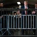 Former President Donald Trump arrives at Manhattan criminal court with his legal team ahead of jury selection in New York on April 15.