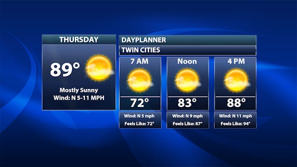 Thursday: Not As Warm, But Still Near 90F With Sunny Skies