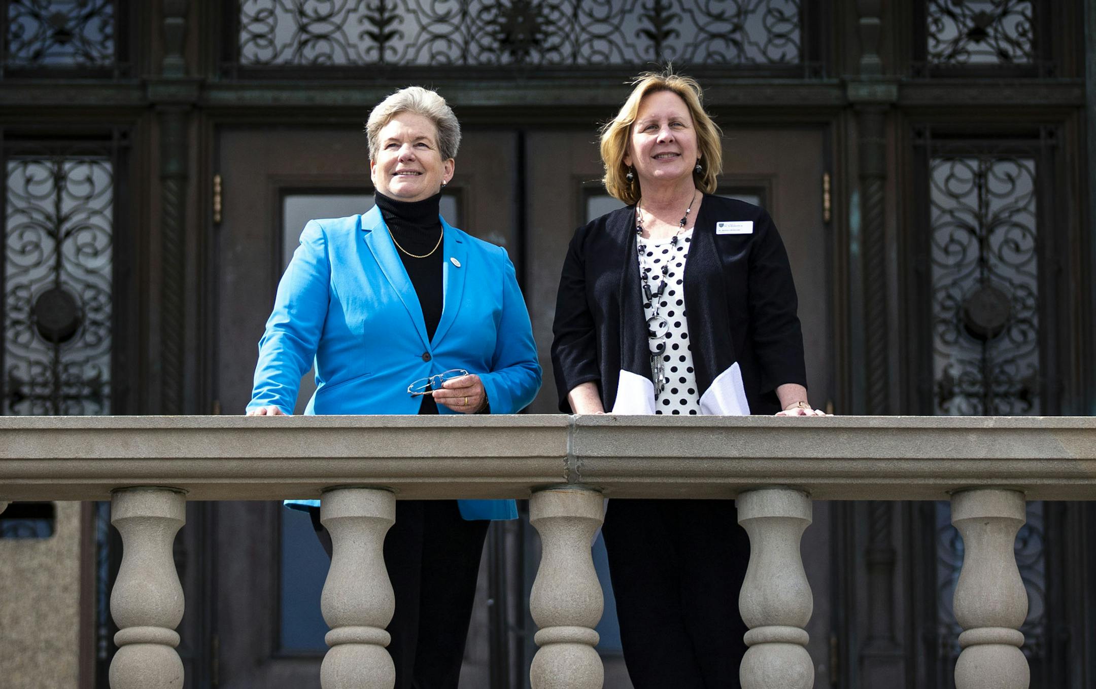 (Left) Lake Superior College President Patricia Rogers and St. Scholastic President Dr. Colette McCarrick Geary posed for a portrait at St. Scholastica on September 26, 2019.]
ALEX KORMANN &#x2022; alex.kormann@startribune.com Two Duluth colleges have new presidents this year, and it turns out they&#x2019;re old friends. The pair plan to work closely together to bridge opportunities between the private, four-year College of St. Scholastica and the two-year Lake Superior College.