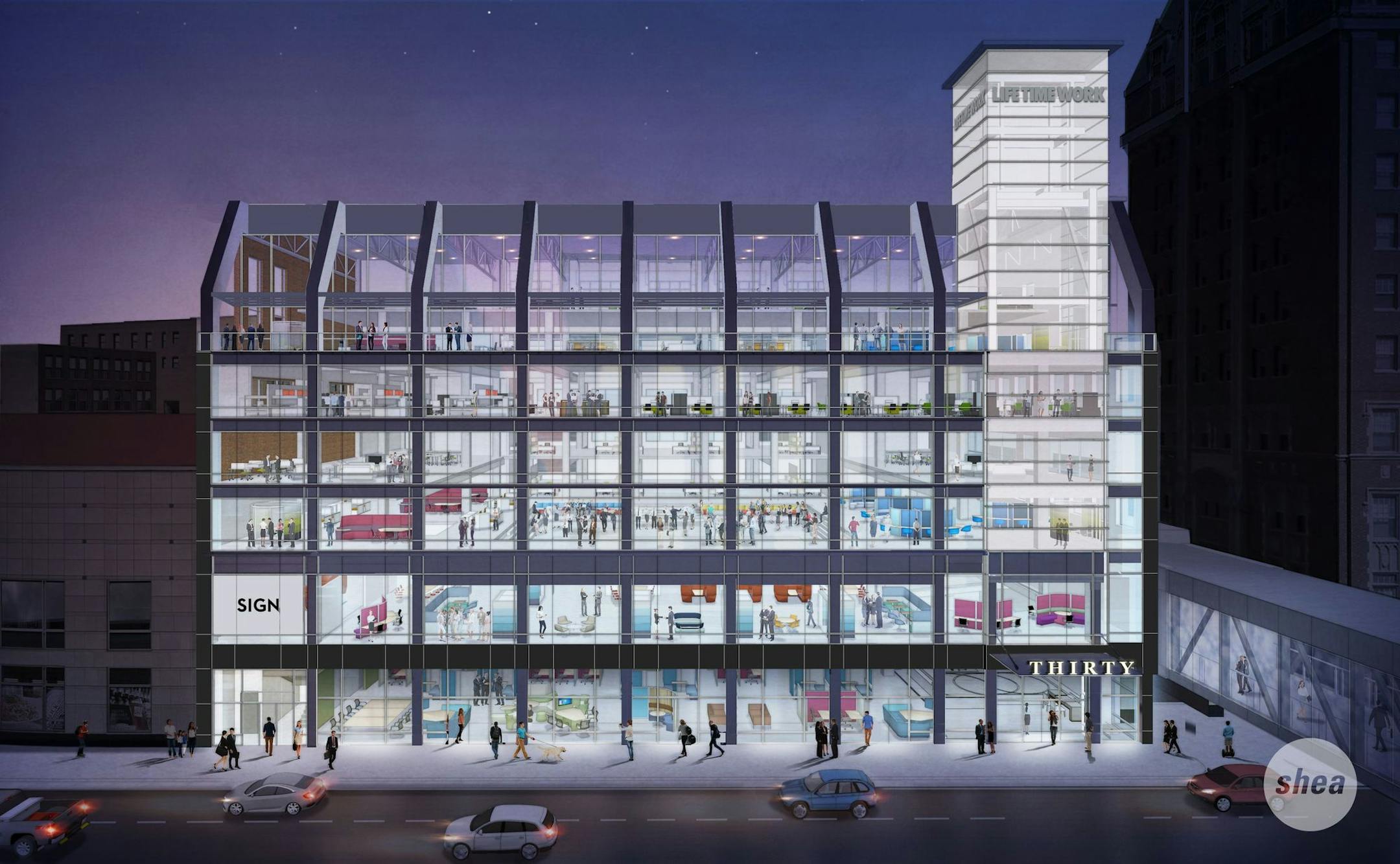 Life Time Work will move into three floors of the "Thirty" development.
Rendering courtesy of Swervo Development