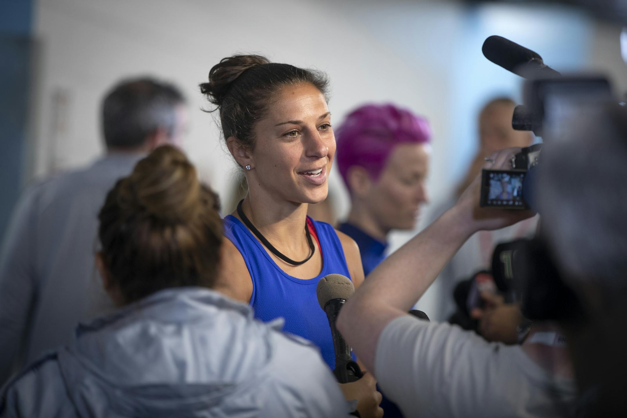 U.S. women's national team midfielder Carli Lloyd spoke to reporters before an open practice at Allianz Field, Monday, September 1, 2019 in St. Paul, MN. They will play a friendly game against Portugal on Tuesday.