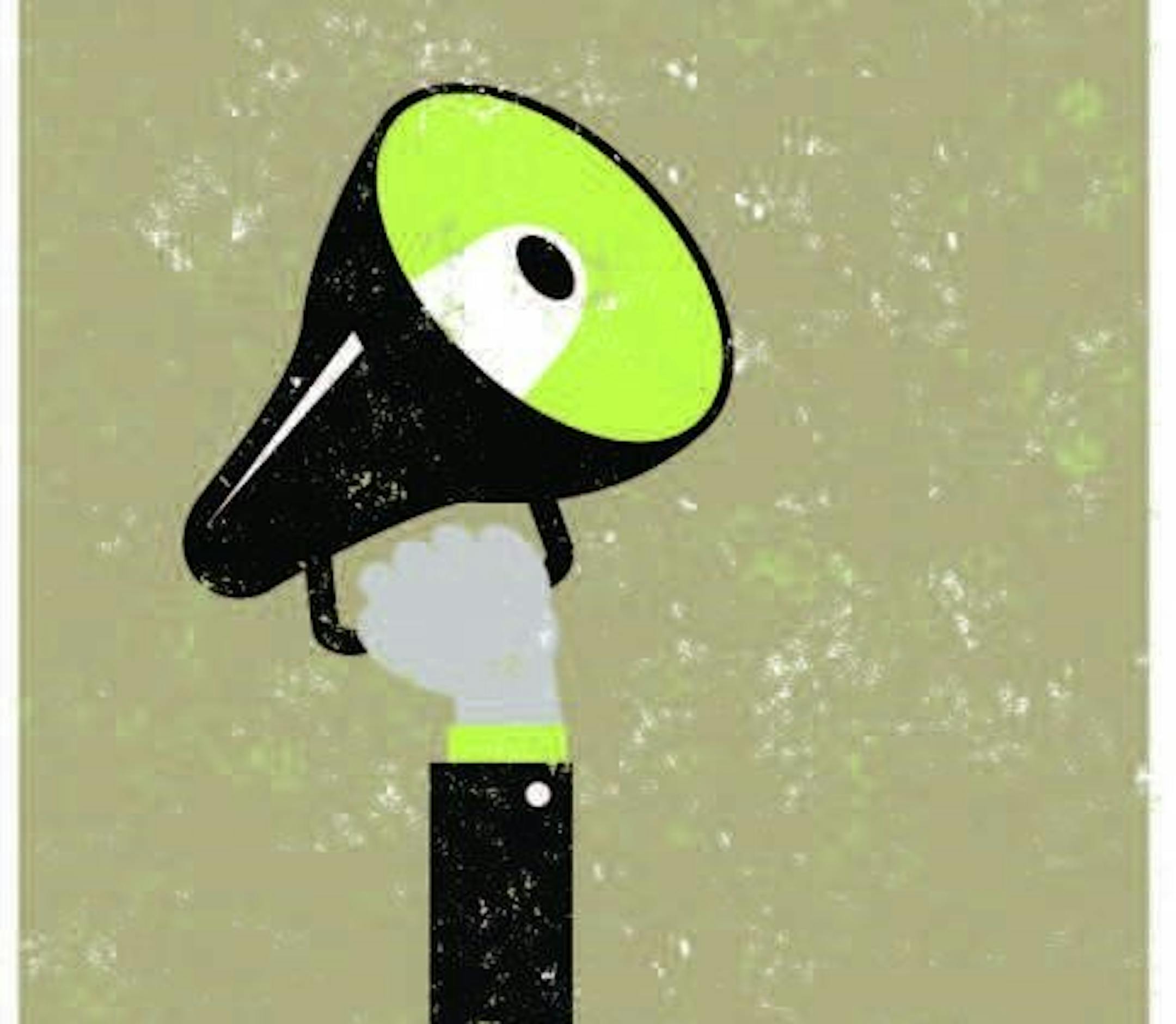 The hand of man with a megaphone and Banner for business, promotion and advertising. . Banner for business, promotion and advertising.