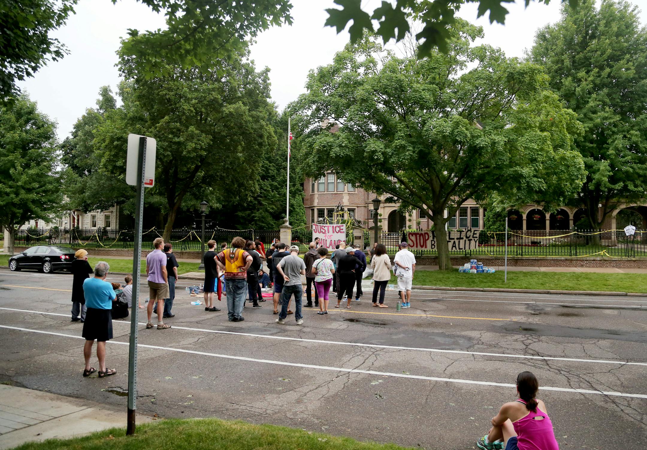 Protestors gathered outside Gov. Mark Dayton's residence Thursday, July 7, 2016, in response to the shooting of Philando Castile, 32, a St. Paul schools employee, by a police officer following a traffic stop in Falcon Heights, MN. Castile later died Wednesday night at HCMC.