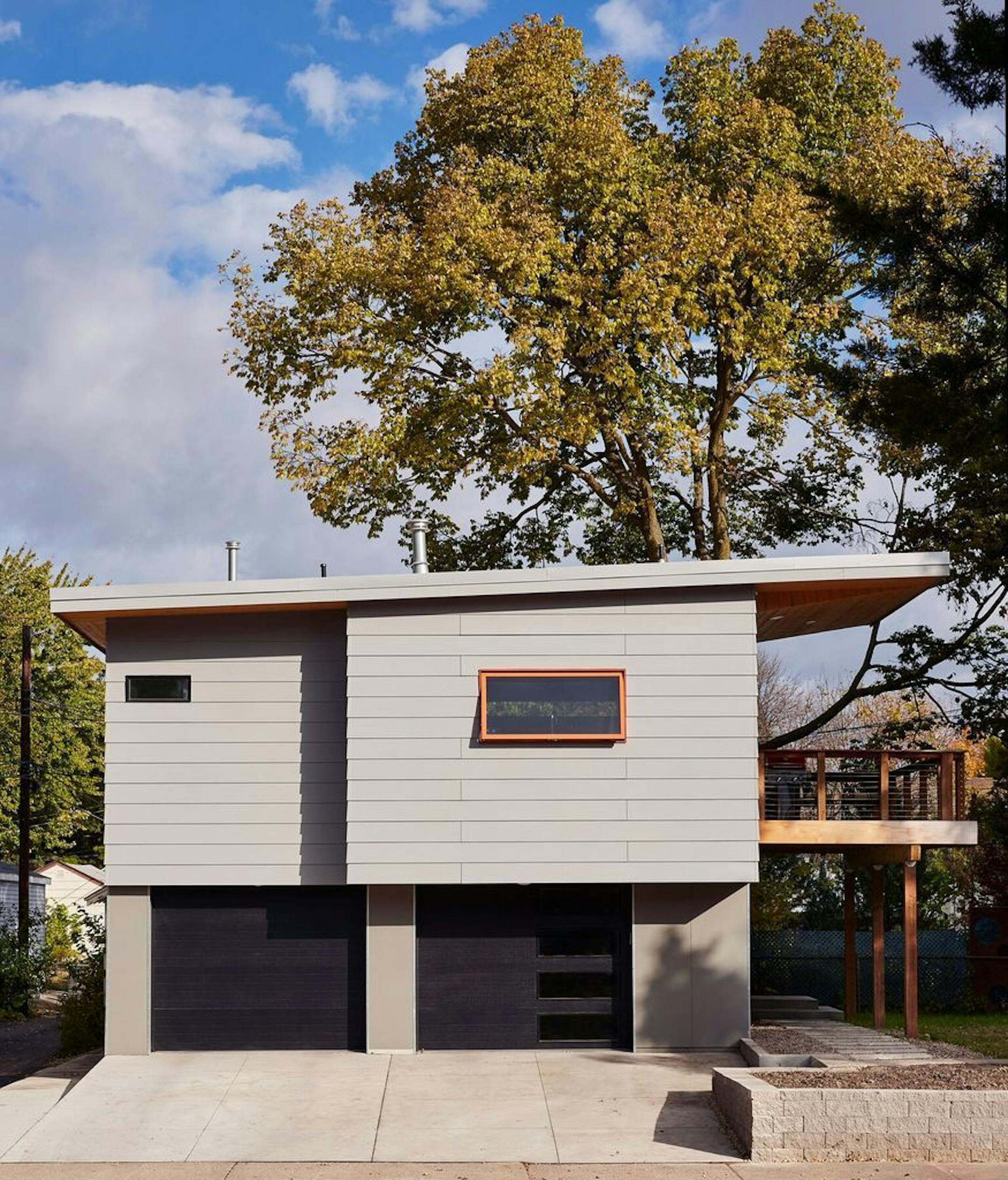The accessory dwelling unit, or ADU, has a flat roof to maximize space inside.