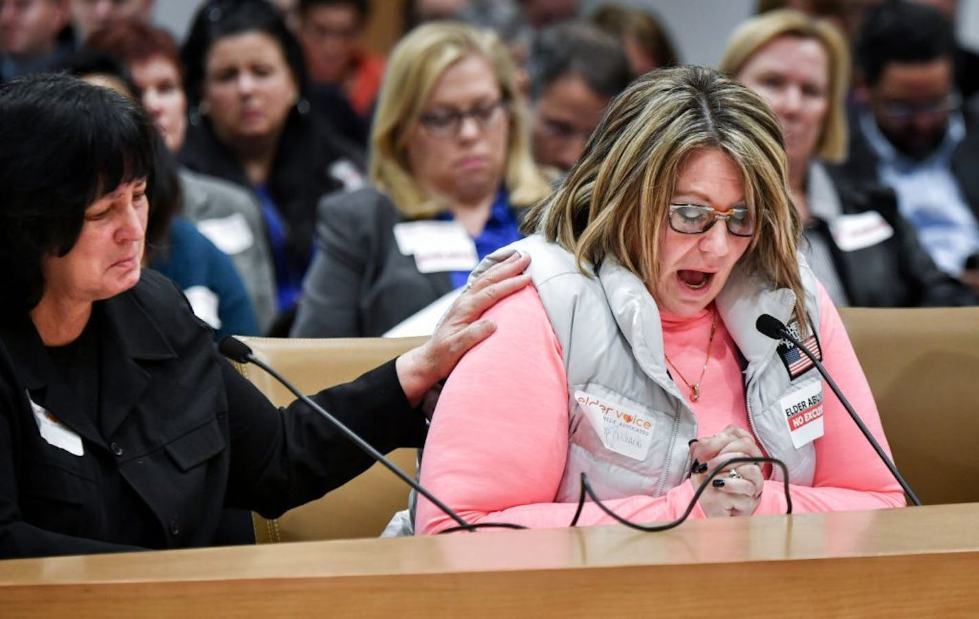 Deb Lloyd tried to comfort Lisa Papp-Richards as Lisa described how her other was abused in an assisted-living facility.