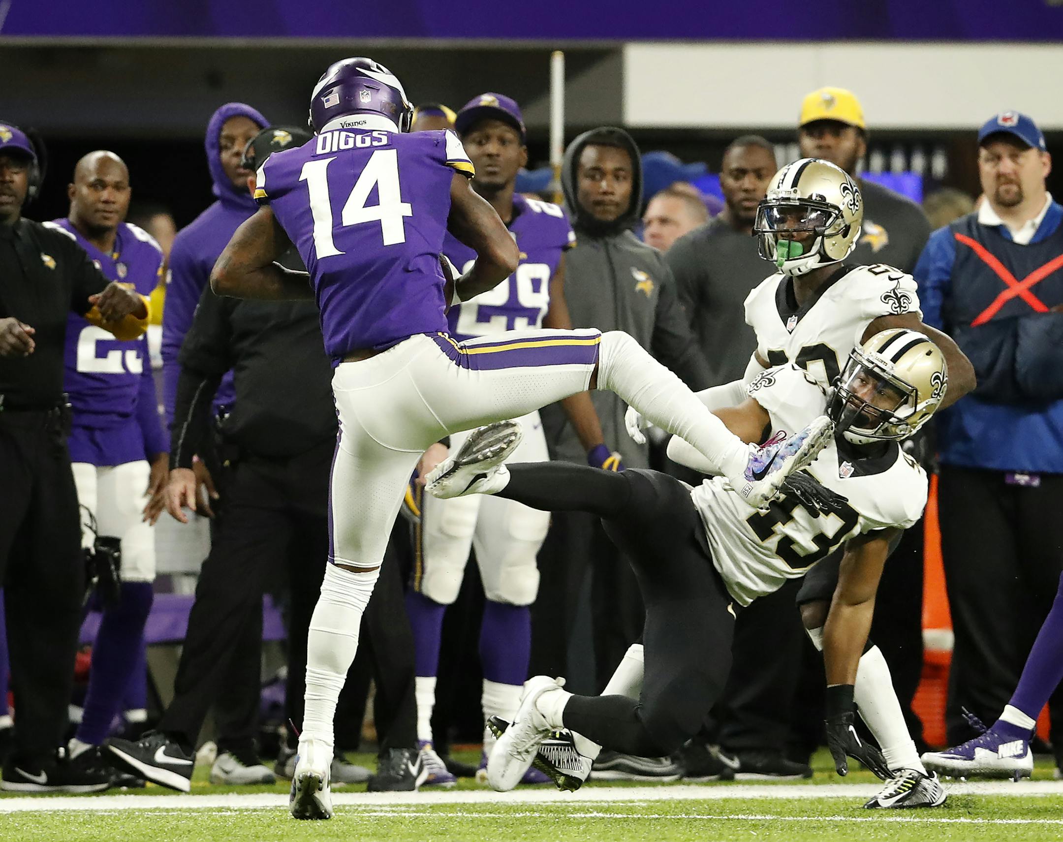 Vikings receiver Stefon Diggs scored a 61-yard touchdown to win the game. Minnesota beat New Orleans by a final score of 29-24. ] CARLOS GONZALEZ • cgonzalez@startribune.com - Minneapolis, MN - January 14 2018, US Bank Stadium, NFL, NFC Divisional Playoff, Minnesota Vikings vs. New Orleans Saints ORG XMIT: MIN1801150840253886
