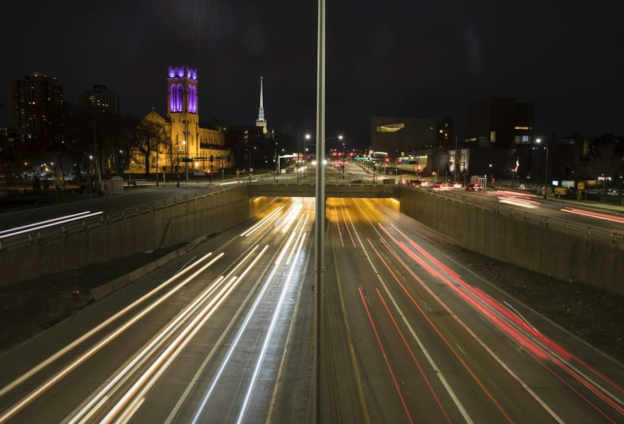 The Lowry Hill Tunnel at night in Minneapolis, Minn., on March 22, 2017.