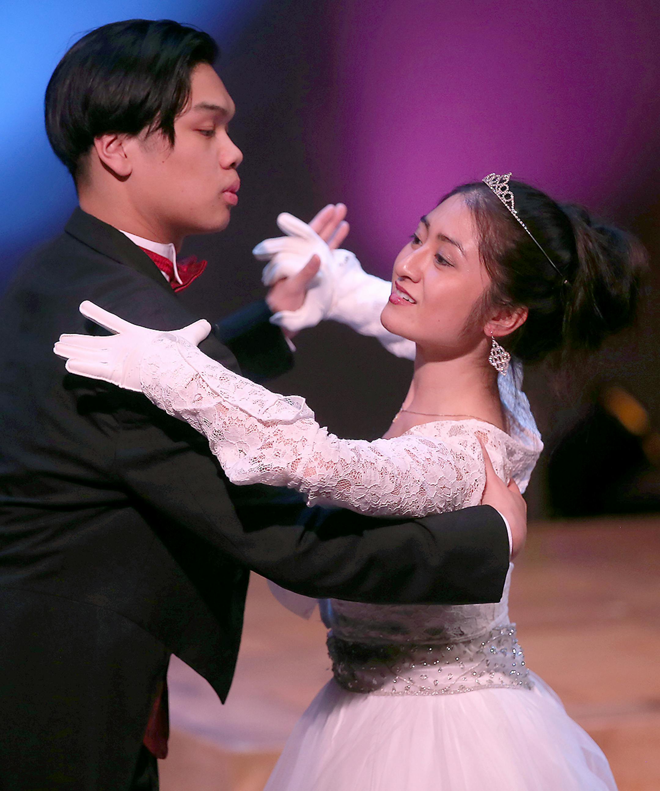 Actors Jeric Basilio as "Jun" and Stephanie Bertumen as "Ana" danced the waltz during rehearsal for "Debutante's Ball" at the History Theatre, Sunday, March 15, 2015 in St. Paul, MN. ] (ELIZABETH FLORES/STAR TRIBUNE) ELIZABETH FLORES • eflores@startribune.com