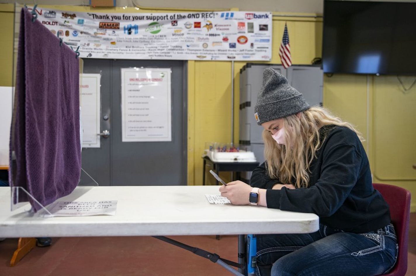 Hailey Tauzell, who recently turned 18, voted in her first election at the Gary New Duluth Community Center on Tuesday morning .