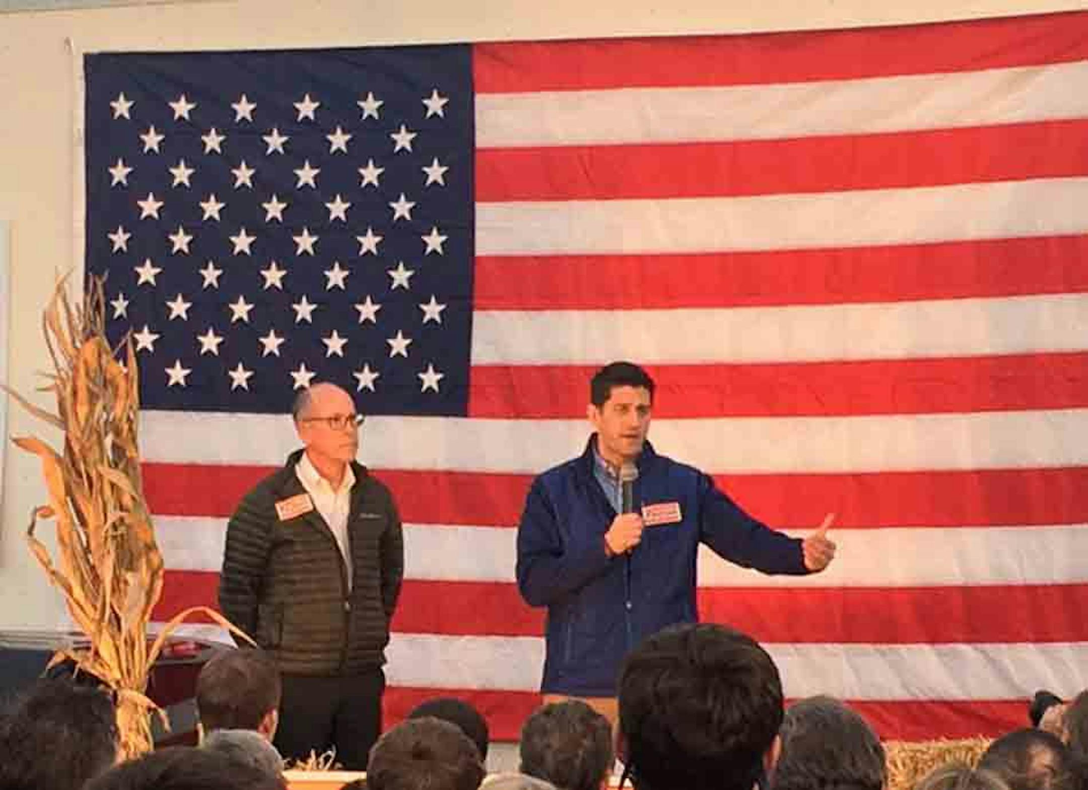 U.S. House Speaker Paul Ryan, right, joined Rep. Erik Paulsen in Plymouth on Wednesday.
