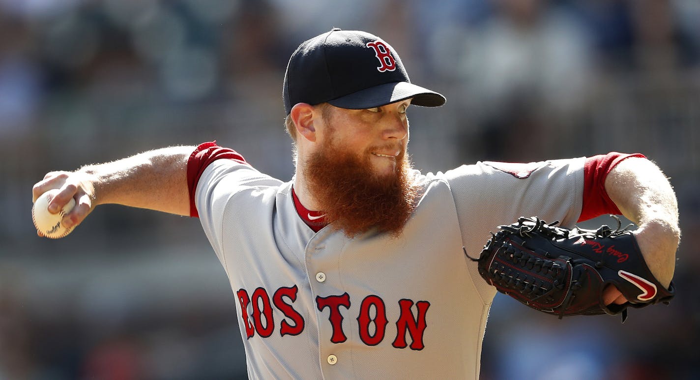 FILE - In this Sept. 3, 2018, file photo, Boston Red Sox relief pitcher Craig Kimbrel works against the Atlanta Braves in the ninth inning of baseball game, in Atlanta. Pitchers Dallas Keuchel and Craig Kimbrel, the last two top free agents on the market, can sign starting Monday, June 3, 2019, with their new teams having to forfeit amateur draft picks as compensation. Both turned down $17.9 million qualifying offers in November, Keuchel from Houston and Kimbrel from the World Series champion Bo