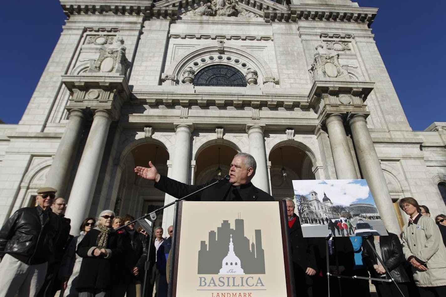 At the Basilica of St. Mary, the Rev. John M. Bauer — joined by parishioners and others — voiced his concerns about building a new Vikings stadium so near to the historic place of worship. See more photos and watch video from the news conference at startribune.com.