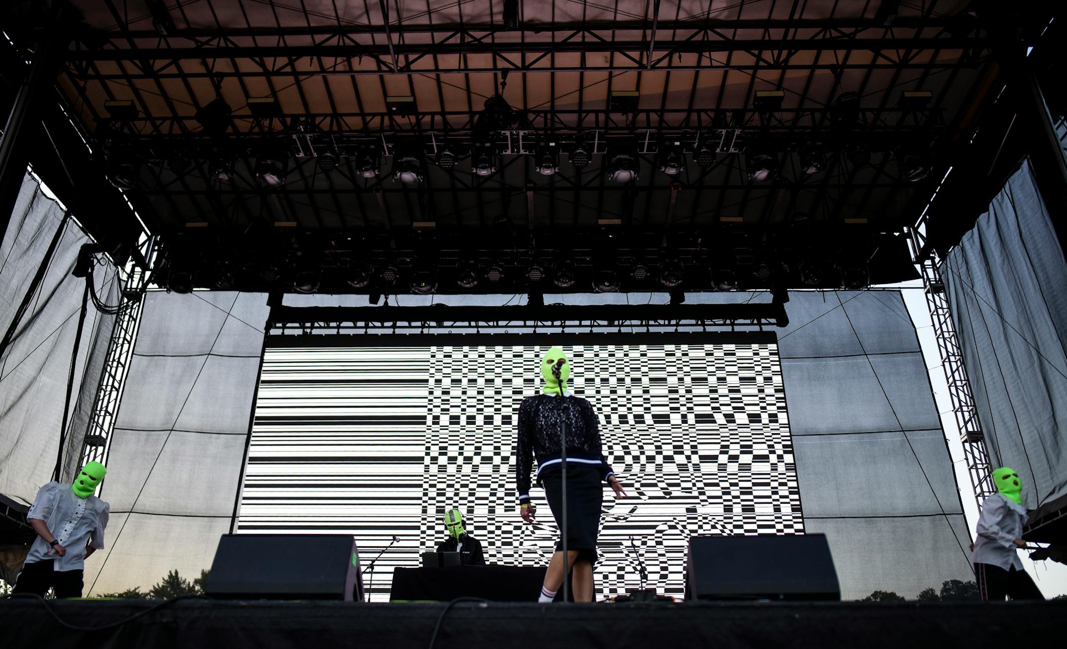 Pussy Riot performed Saturday on the Lake Eaux Lune stage at the Eaux Claires Music and Art Festival. ] AARON LAVINSKY ï aaron.lavinsky@startribune.com Day two of the Eaux Claires Music & Art Festival was held Saturday, July 7, 2018 at Foster Farms in Eau Claire, Wisc.