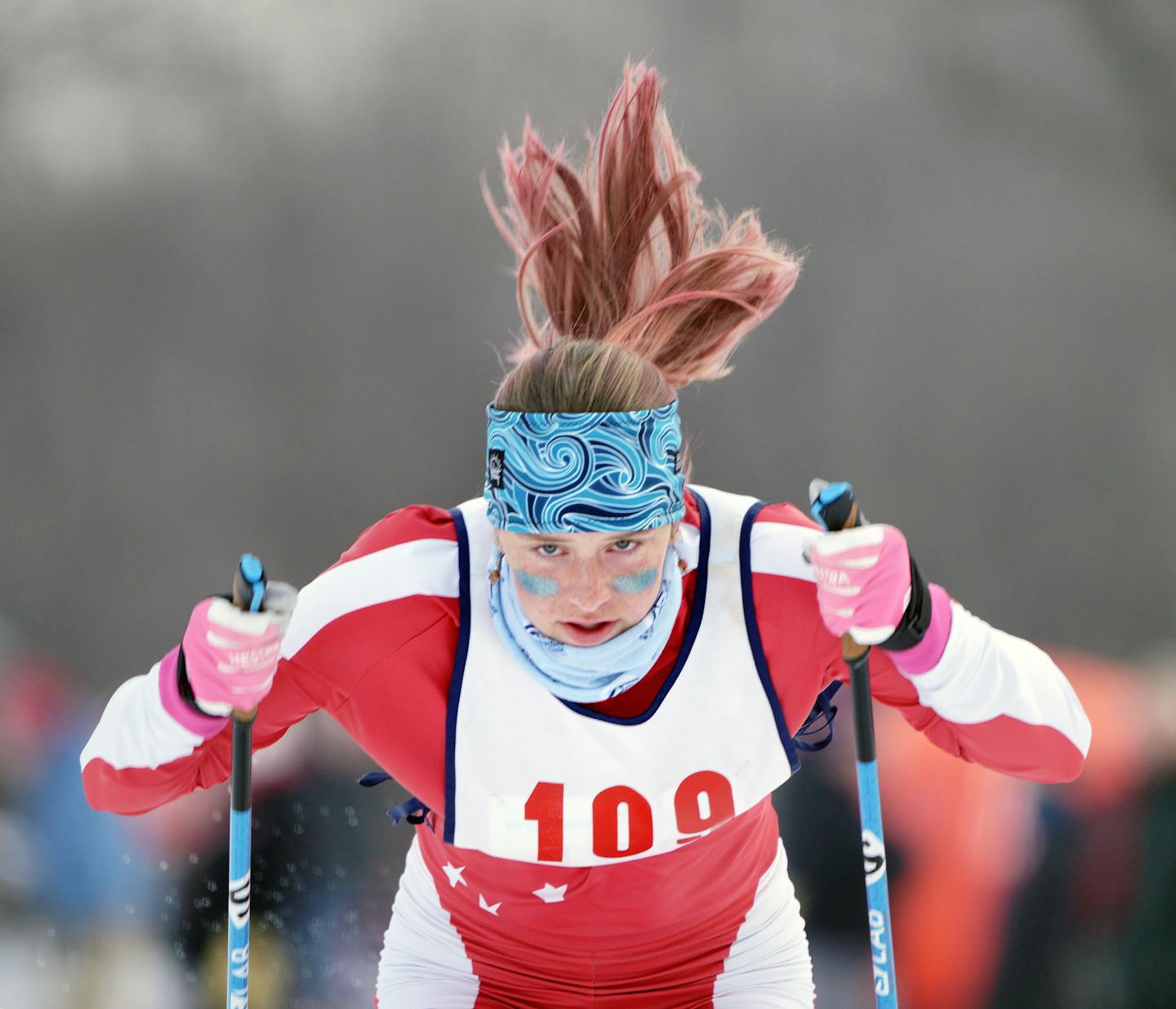 St. Paul Highland Park senior Molly Moening competed in the Girls Classic race during the Section 3 Nordic girls' ski meet Tuesday, Feb. 8, 2022 at Theodore Wirth Park in Minneapolis, Minn. ] Brian Peterson ¥ brian.peterson@startribune.com