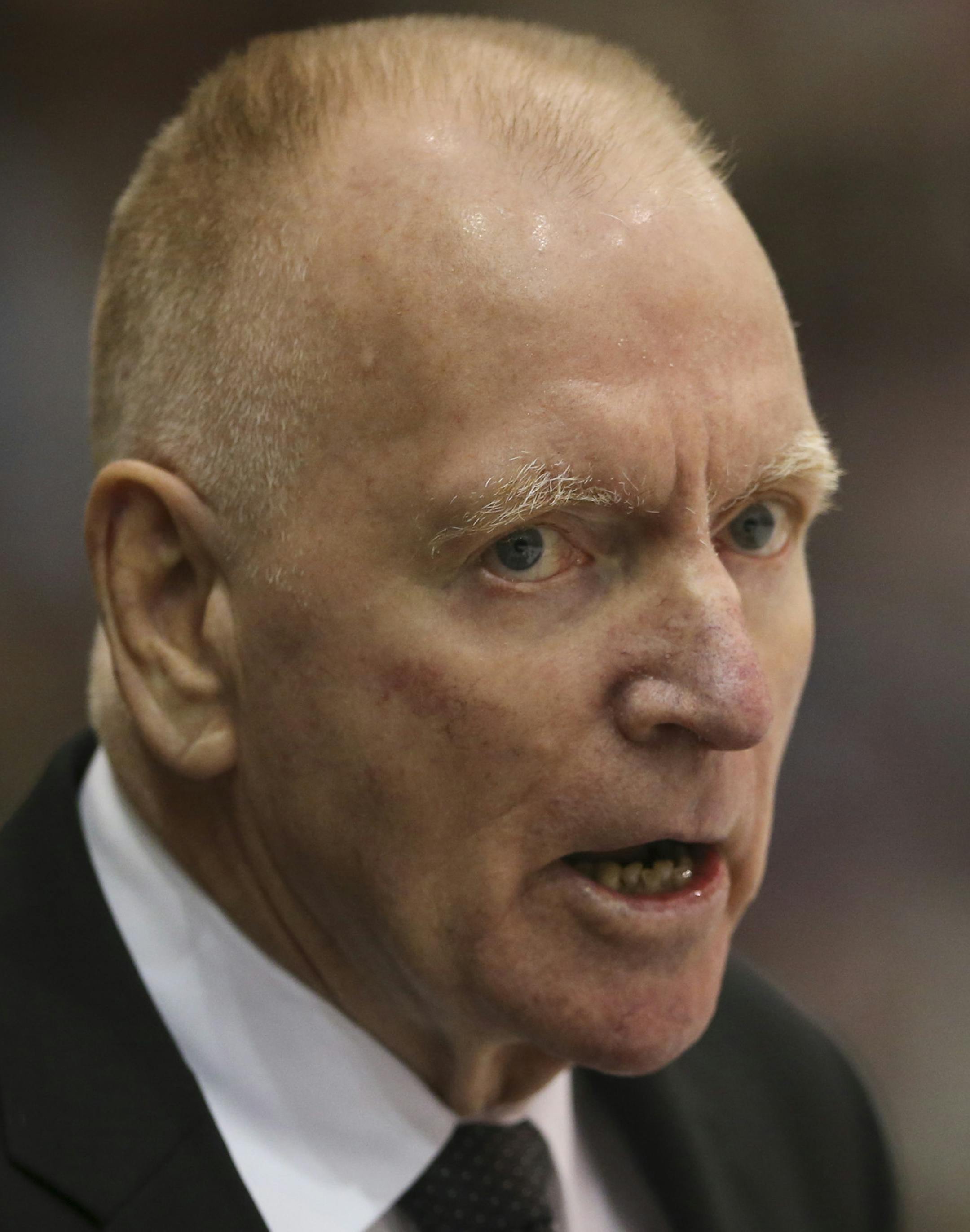 Wolverines head hockey coach Red Berenson talked to his players in the third period. ] JEFF WHEELER ï jeff.wheeler@startribune.com The University of Minnesota men's hockey team lost 6-2 to the University of Michigan Thursday night, February 25, 2016 at Mariucci Arena in Minneapolis.