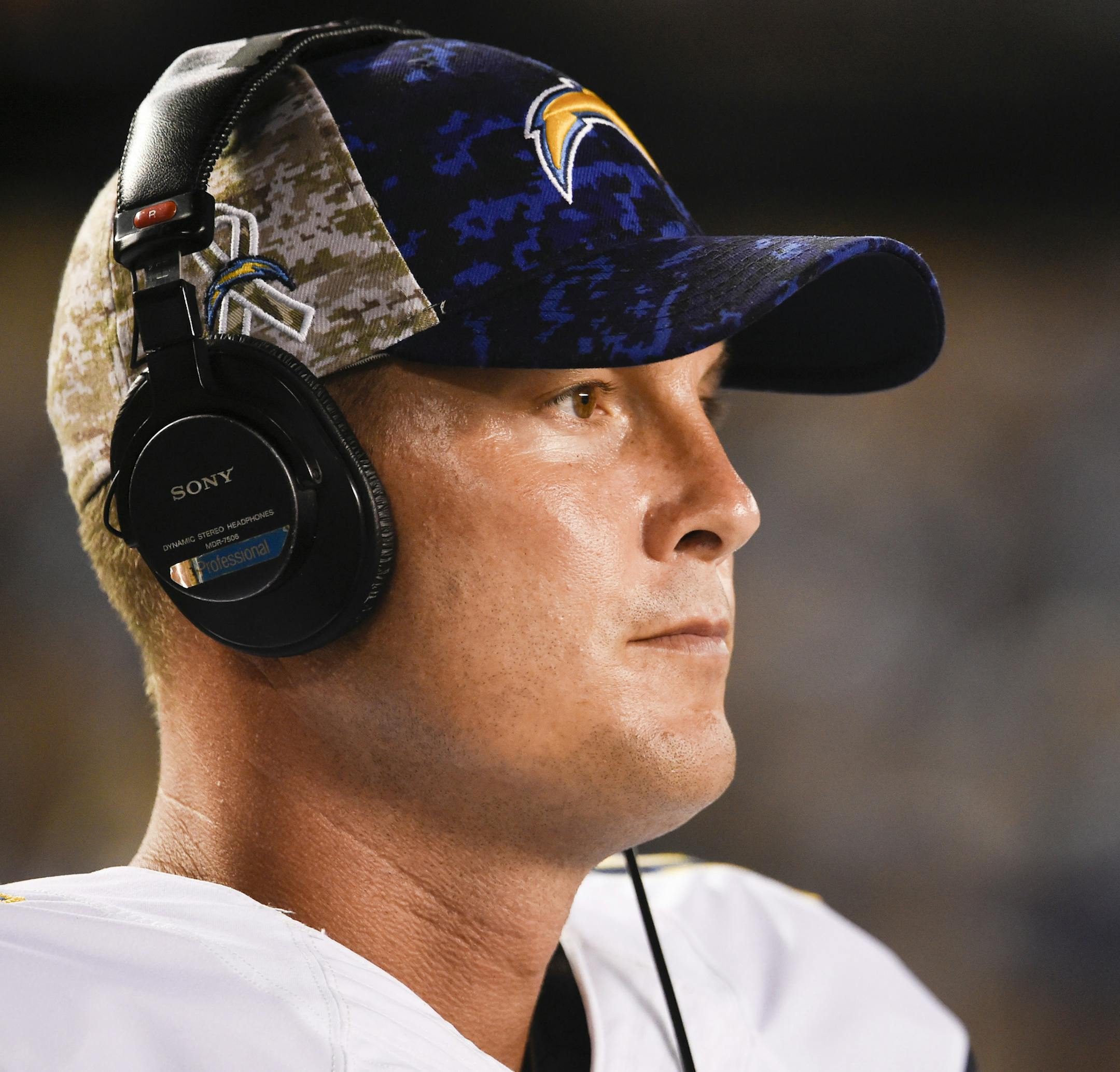 San Diego Chargers quarterback Philip Rivers (17) looks on during a preseason NFL football game against the Arizona Cardinals, Friday, Aug. 19, 2016, in San Diego. (AP Photo/Denis Poroy)