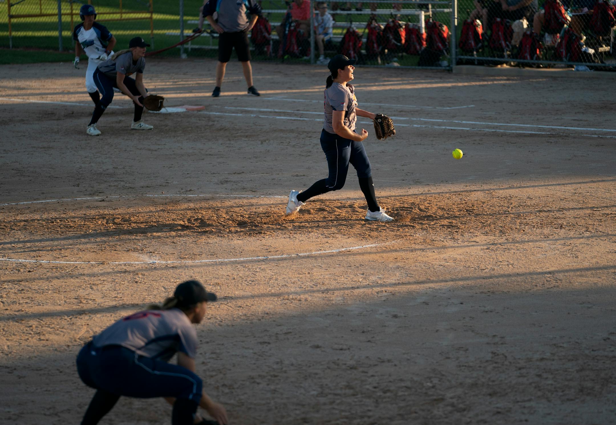 Aussie Pepper's Justine Smethurst (11) pitched during a game against the Canadian Wild in North Mankato, Minn. Wednesday, July 3, 2019. ] RENEE JONES SCHNEIDER ¥ renee.jones@startribune.com