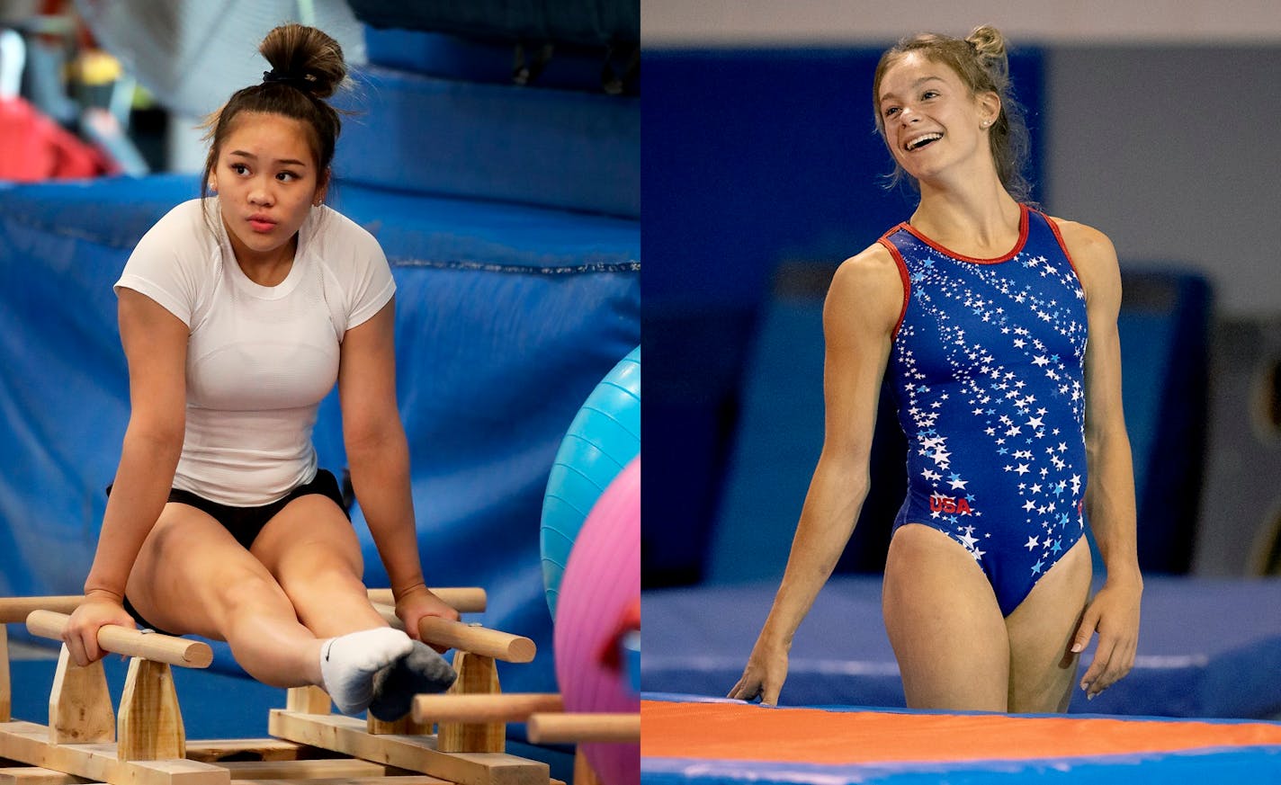 Olympic gymnastics hopefuls Suni Lee, of St. Paul, and Grace McCallum, of Isanti.