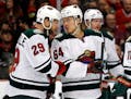 Right wing Jason Pominville, left, and center Mikael Granlund likely make up two-thirds of the Wild's top line, along with Zach Parise.