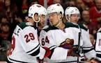 Right wing Jason Pominville, left, and center Mikael Granlund likely make up two-thirds of the Wild's top line, along with Zach Parise.