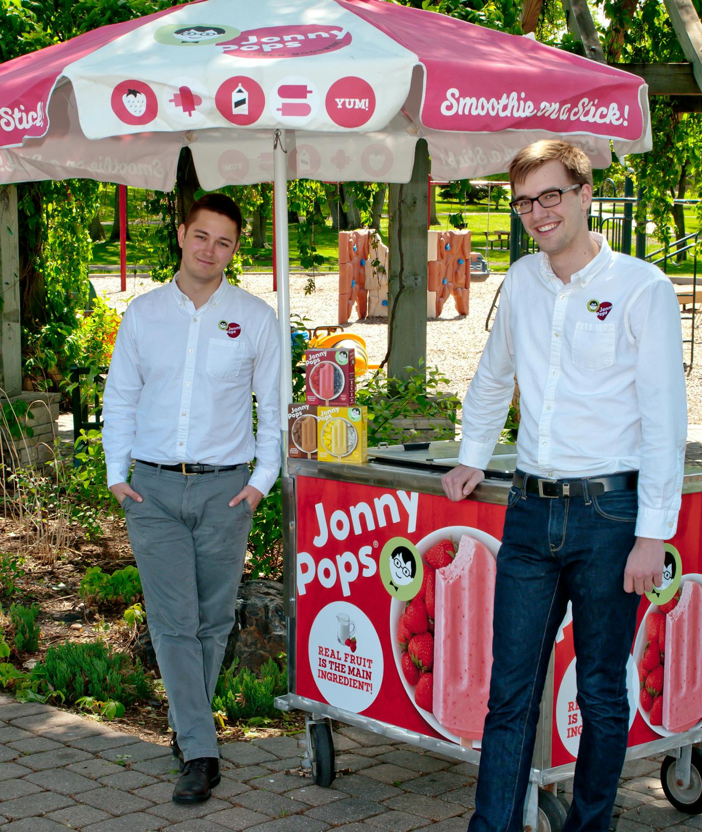 Slug: JONNY091216
Id # 681039
Cutlines:
JonnyPop co-founders Connor Wray (left) and Erik Brust at their pop-up stand.