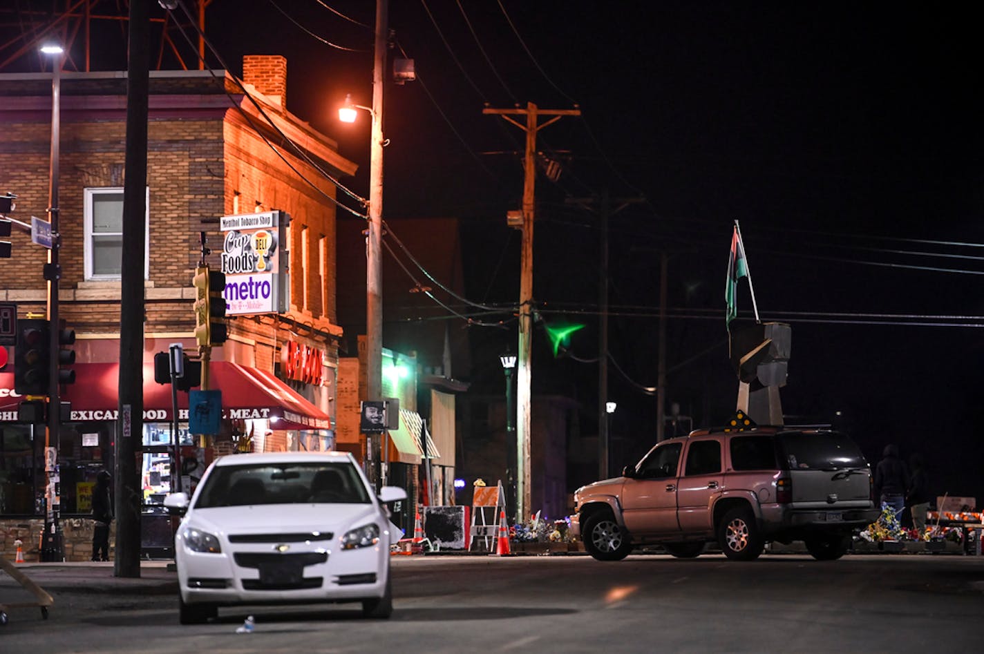 George Floyd Square at East 38th Street and Chicago Saturday night, hours after a person was shot and killed near the intersection. ] AARON LAVINSKY • aaron.lavinsky@startribune.com