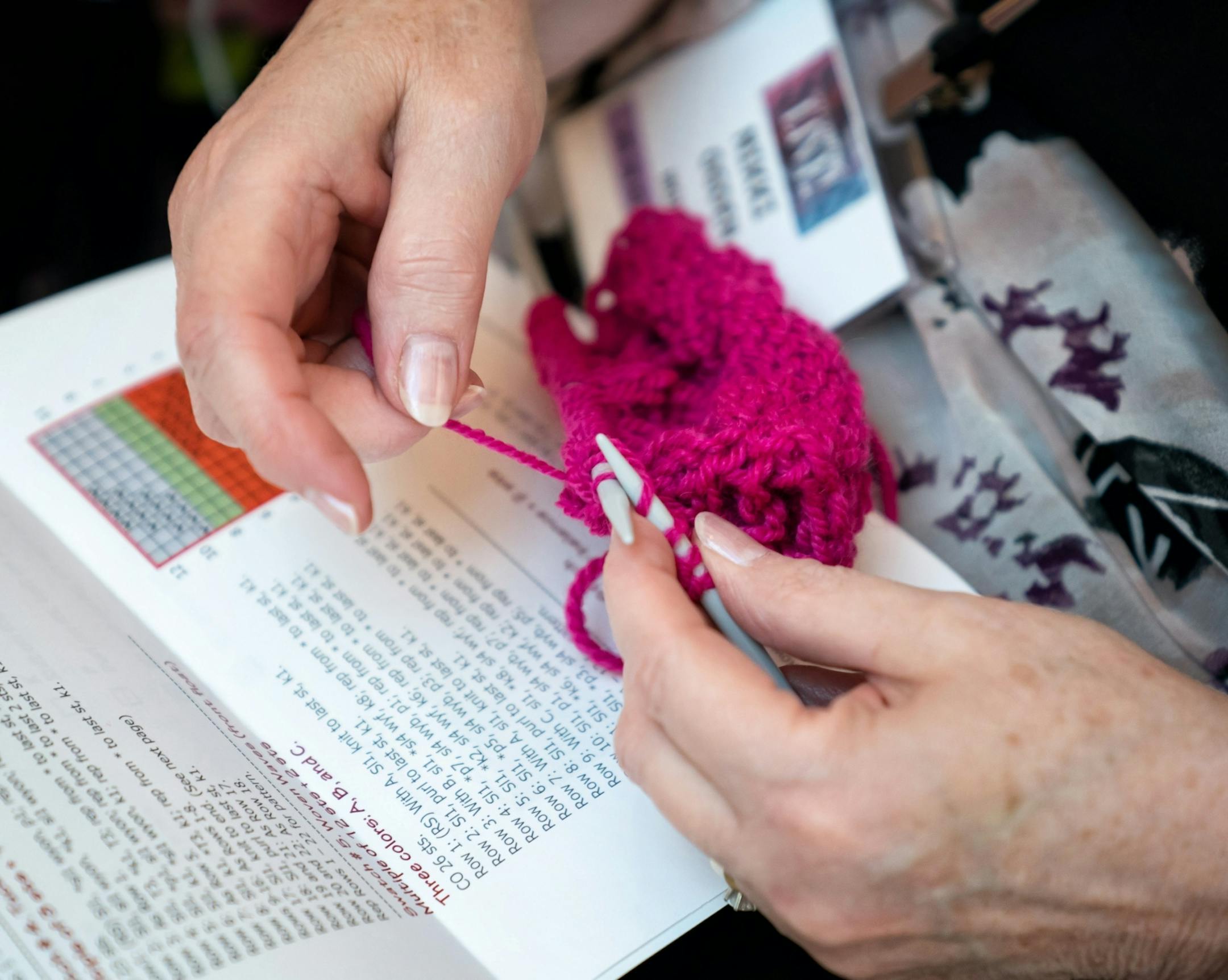 Nikki Ogden, from Montana, practiced a slip stick knitting technique she learned at Vogue Knitting LIVE Minneapolis which runs from Nov 9-11 at the Minneapolis Convention Center.