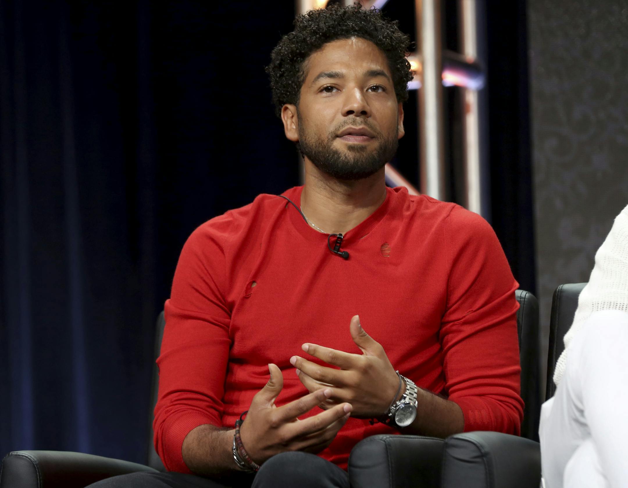 FILE - In this Aug. 8, 2017 file photo, Jussie Smollett participates in the "Empire" panel during the FOX Television Critics Association Summer Press Tour at the Beverly Hilton in Beverly Hills, Calif. Chicago's top prosecutor has recused herself from the investigation into the attack reported by Smollett. Cook County State's Attorney Kim Foxx offered few specifics when announcing she was stepping back Tuesday, Feb. 19, 2019. (Photo by Willy Sanjuan/Invision/AP, File)