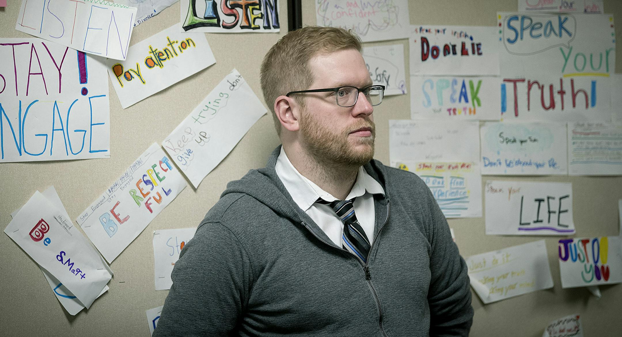 Tom Rademacher observed his teaching assistant during his class at FAIR School in Crystal.