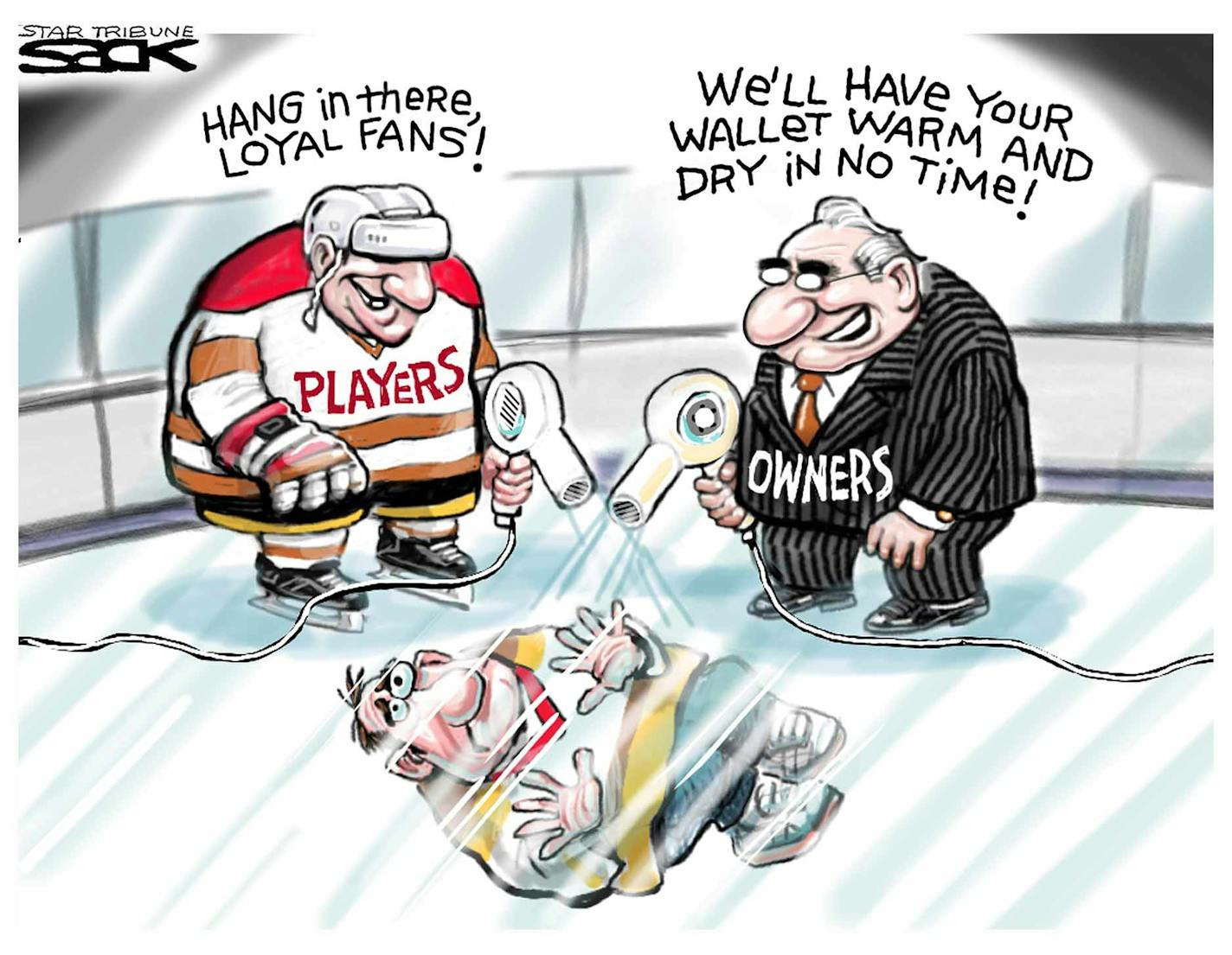 Steve Sack editorial cartoon for Jan. 9, 2013. Topic: NHL lockout ends.