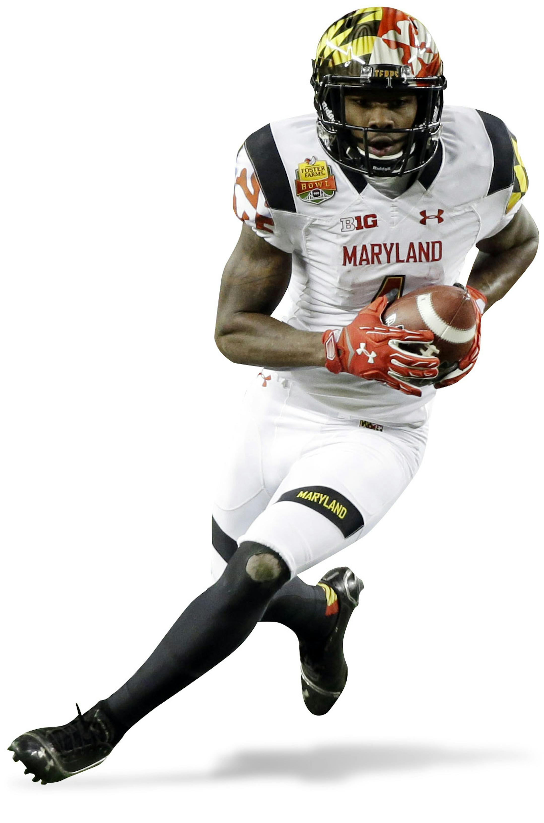 Maryland wide receiver Stefon Diggs is chased by Stanford linebacker Blake Martinez after a reception during the first half of the Foster Farms Bowl NCAA college football game Tuesday, Dec. 30, 2014, in Santa Clara, Calif. (AP Photo/Marcio Jose Sanchez) ORG XMIT: CAMS103