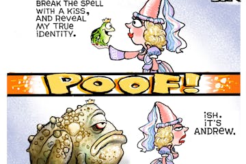 Sack cartoon: The princess and the toad