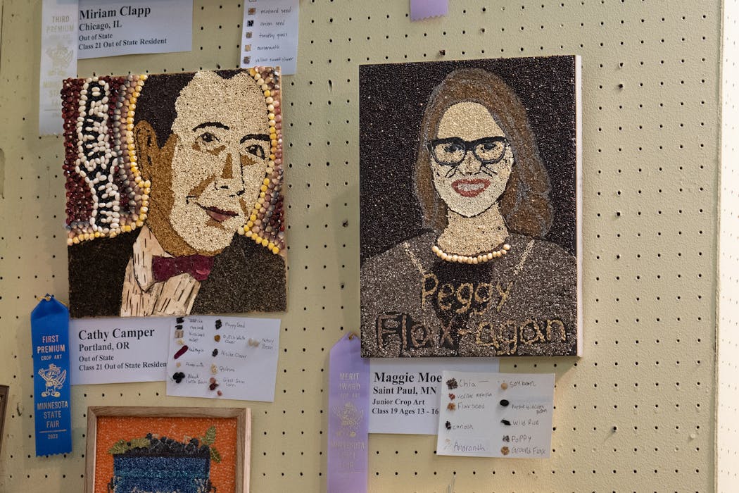 One of the entries in the seed art category at the Minnesota State Fair was of Lt. Gov. Peggy Flanagan, titled Peggy Flax-agan.