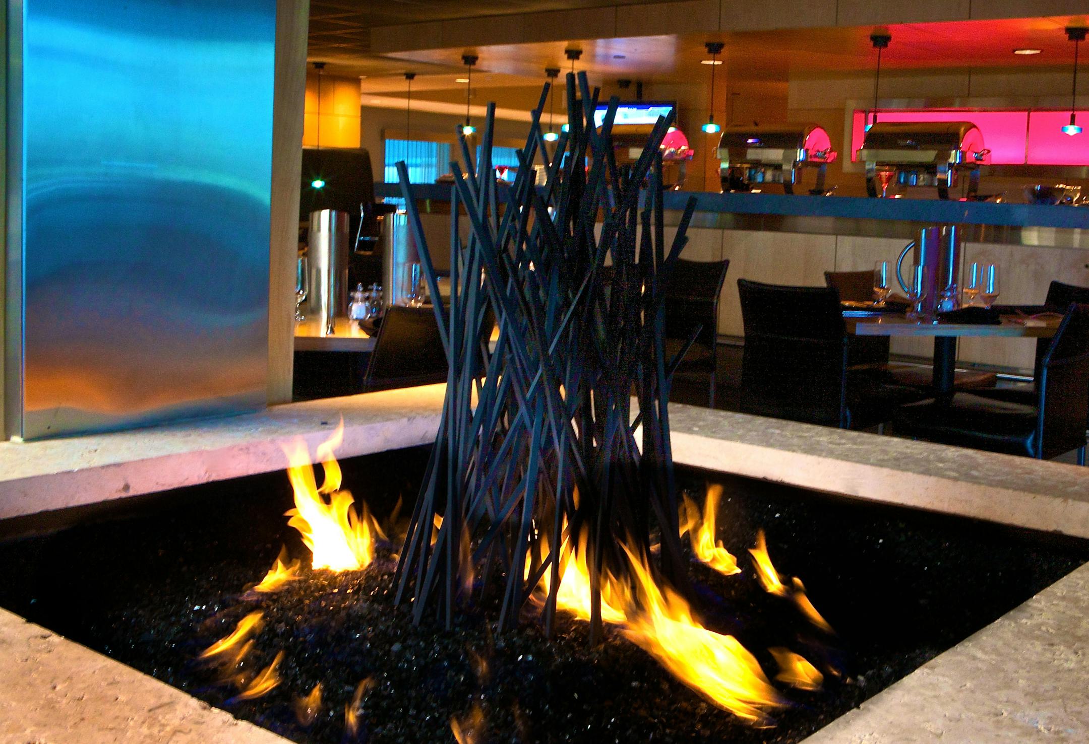 The fire pit outside the bar and restaurant at the Crowne Plaza Hotel.