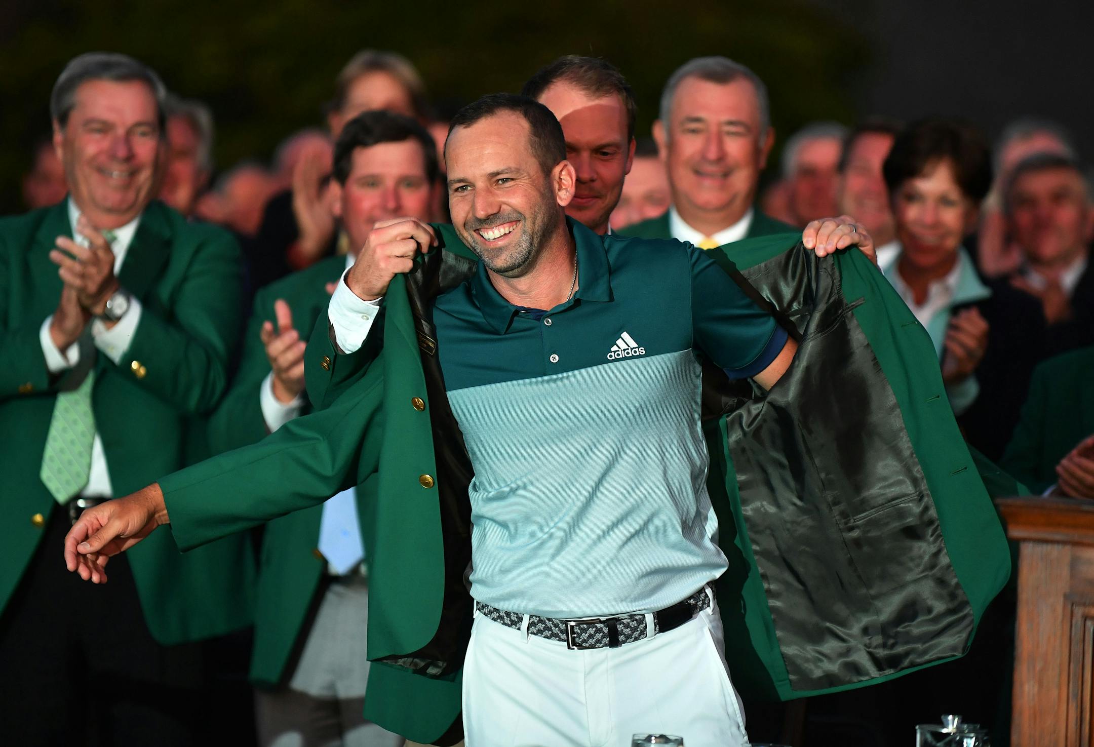 Sergio Garcia donned the green jacket after winning the Masters in April.