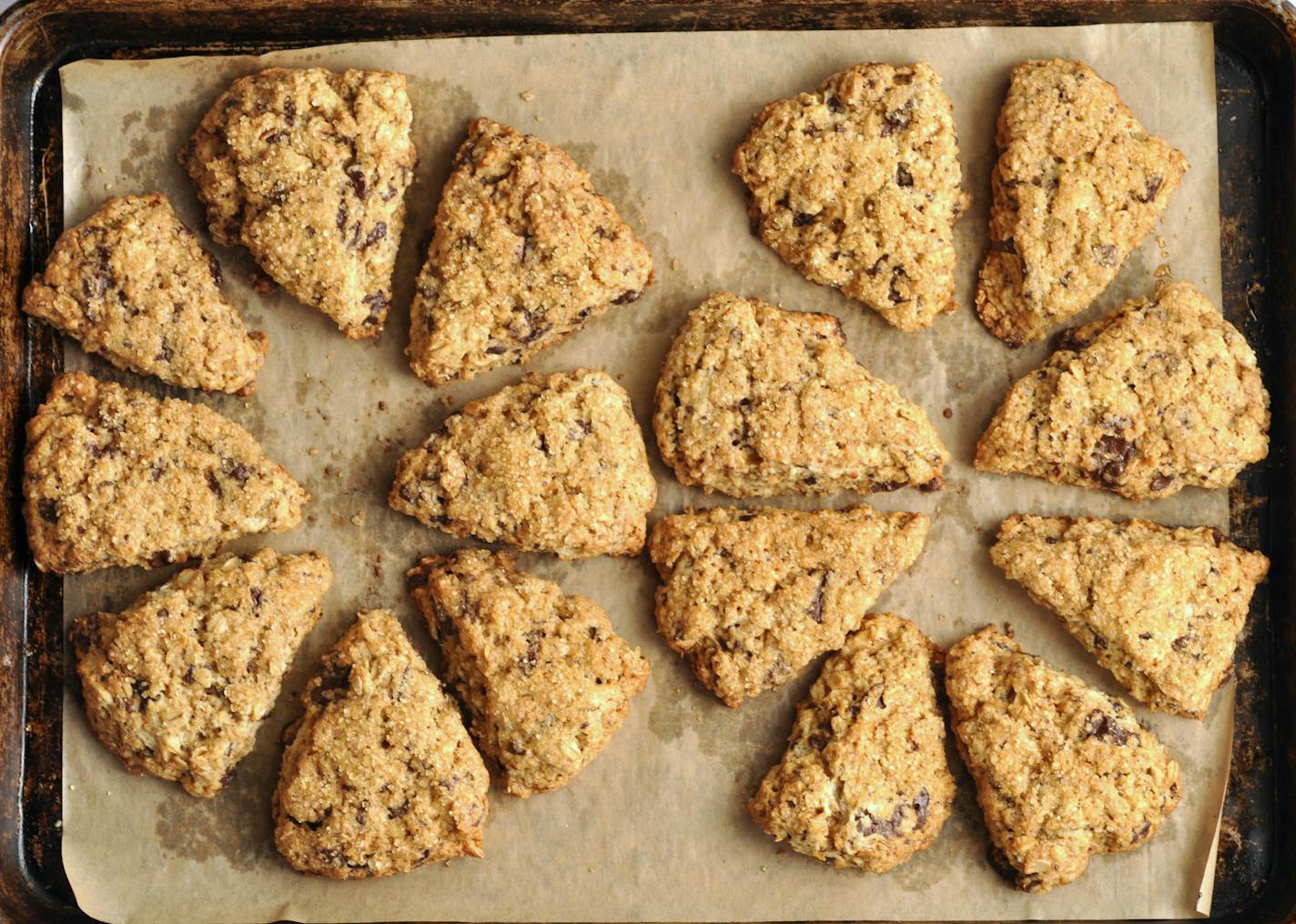 Toasting the oats before making Toasted Oat and Bittersweet Chocolate Scones adds a nutty flavor. Recipe and photo by Meredith Deeds, Special to the Star Tribune