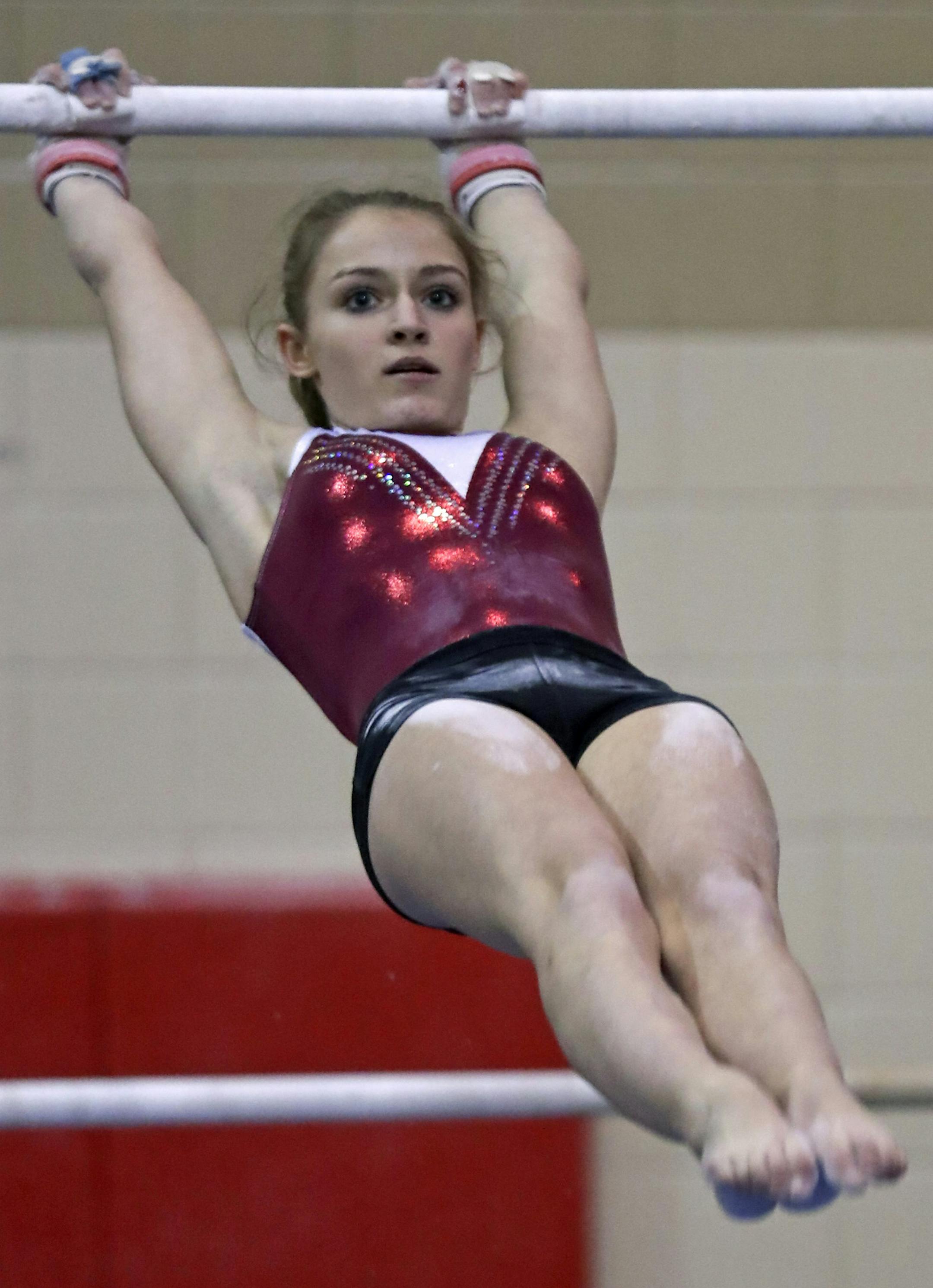 Mykaela Doornbos practices on the uneven bars. Feature story on Lakeville South gymnastics. ] BRIAN PETERSON &#xef; brian.peterson@startribune.com
Lakeville, MN 11/22/2017