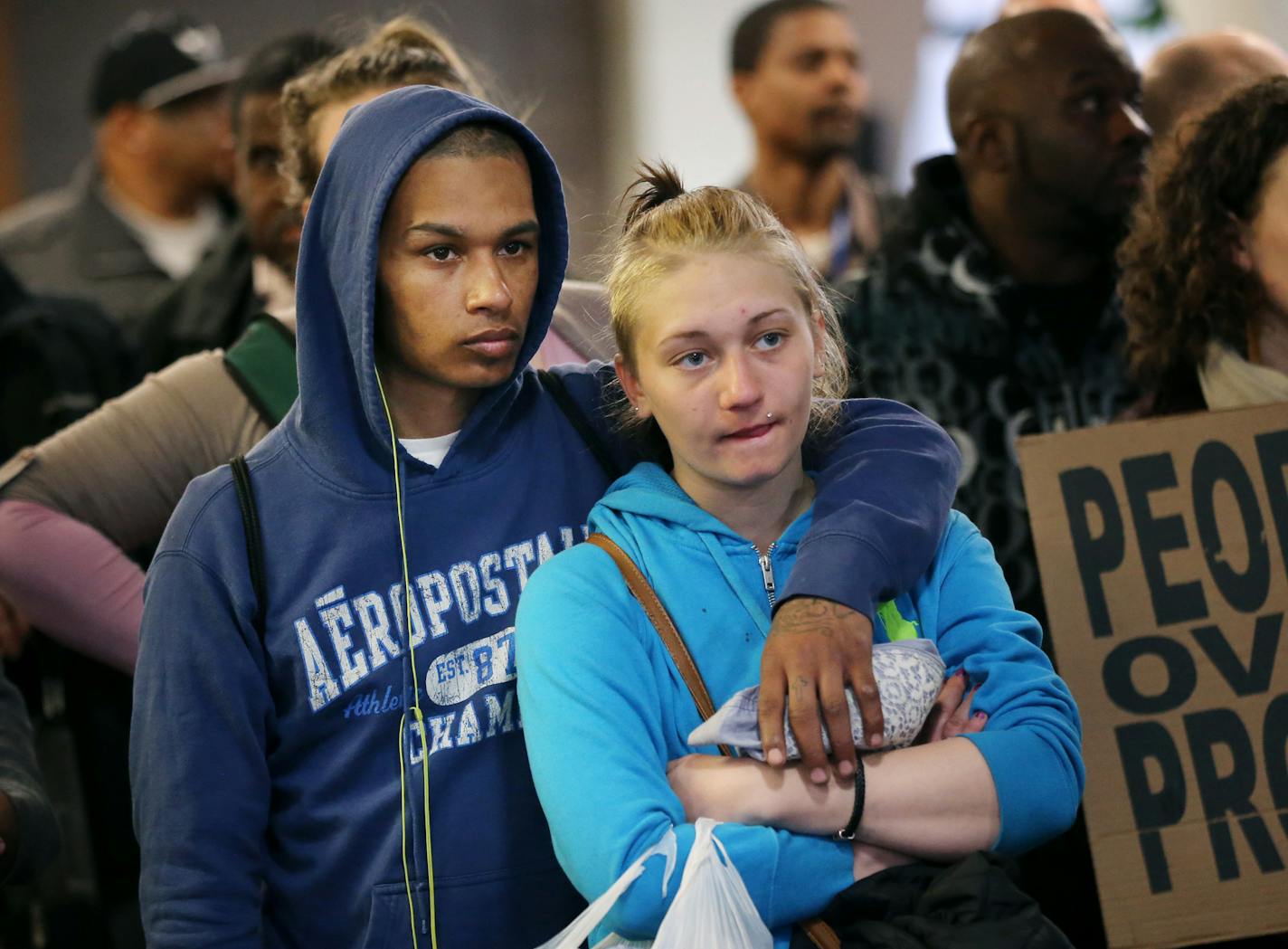 People gathered at the Hennepin County Government Center where they watched on television Mike Freeman announced that there would be no charges to the police in the shooting of Jamar Clark Wednesday March 30, 2016 in Minneapolis, MN.] Minneapolis citizens react the Hennepin County Attorney Mike Freeman decision not to charge two Minneapolis officers with murder in the shooting of Jamar Clark. Jerry Holt/Jerry.Holt@Startribune.com