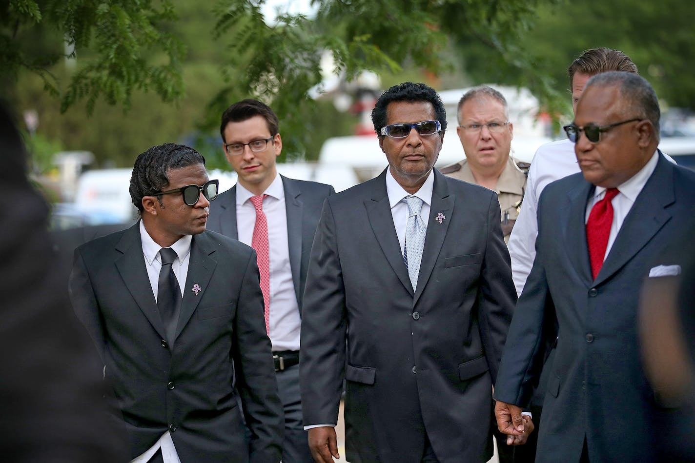 Prince's half-brother Alfred Jackson, center, made his way into the Carver County Justice Center on June 27, 2016 in Chaska, MN. Attorneys representing the potential heirs to Prince's estate met in court to discuss issues related to DNA testing of those making a claim to the late musician's music and millions.