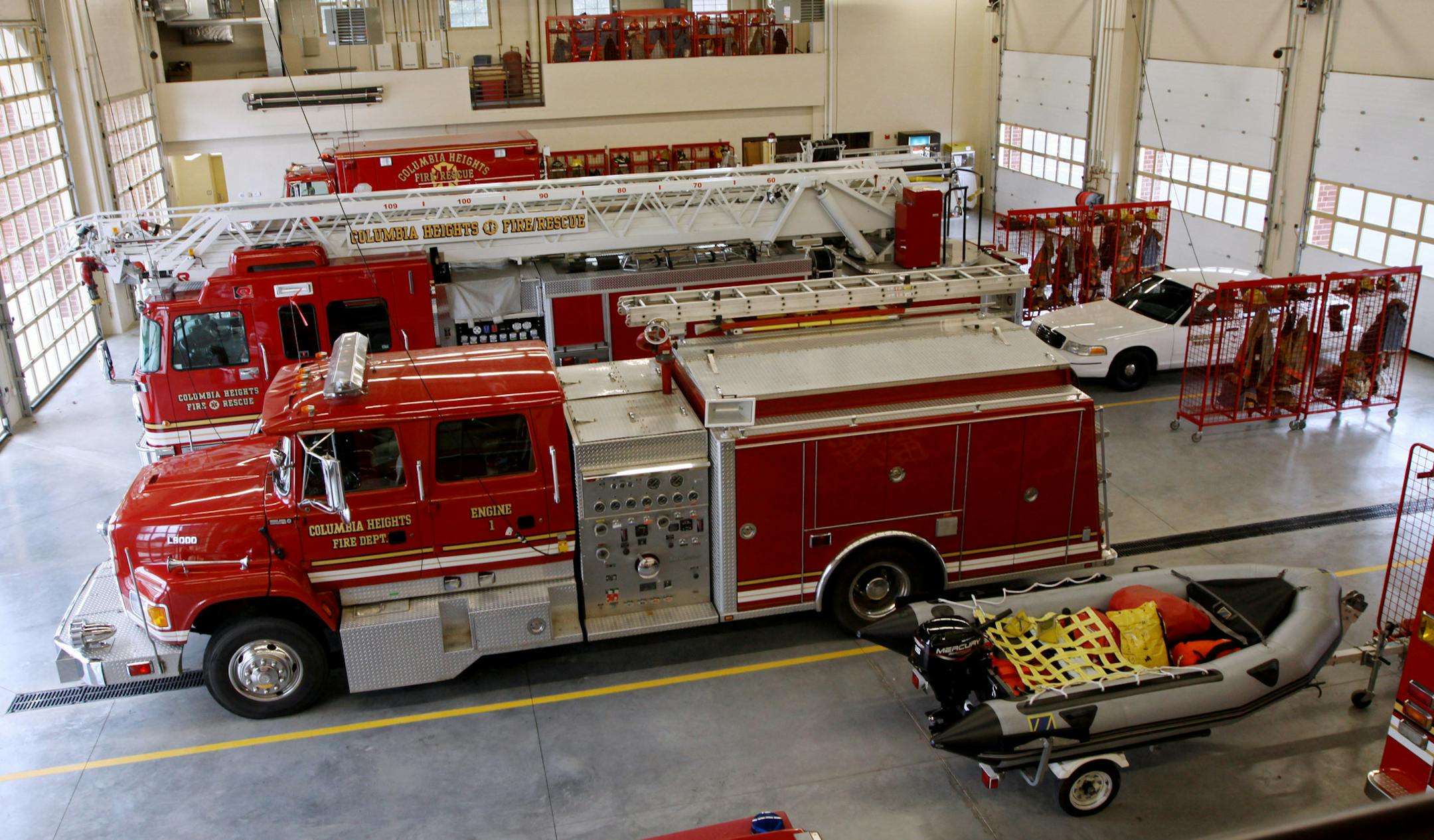 BRUCE BISPING • bbisping@startribune.com Columbia Heights, MN., Monday, 10/26/2009] The Columbia Heights Police and Fire Deptment are moving into their noew 43,000 square foot public safety building this week. The fire department is mostly moved in, with the police department finishing their move on Wednesday. The 11.5 million building has geothermal heating and cooling and features a 100-year old fire bell hung in a 39-foot tower.