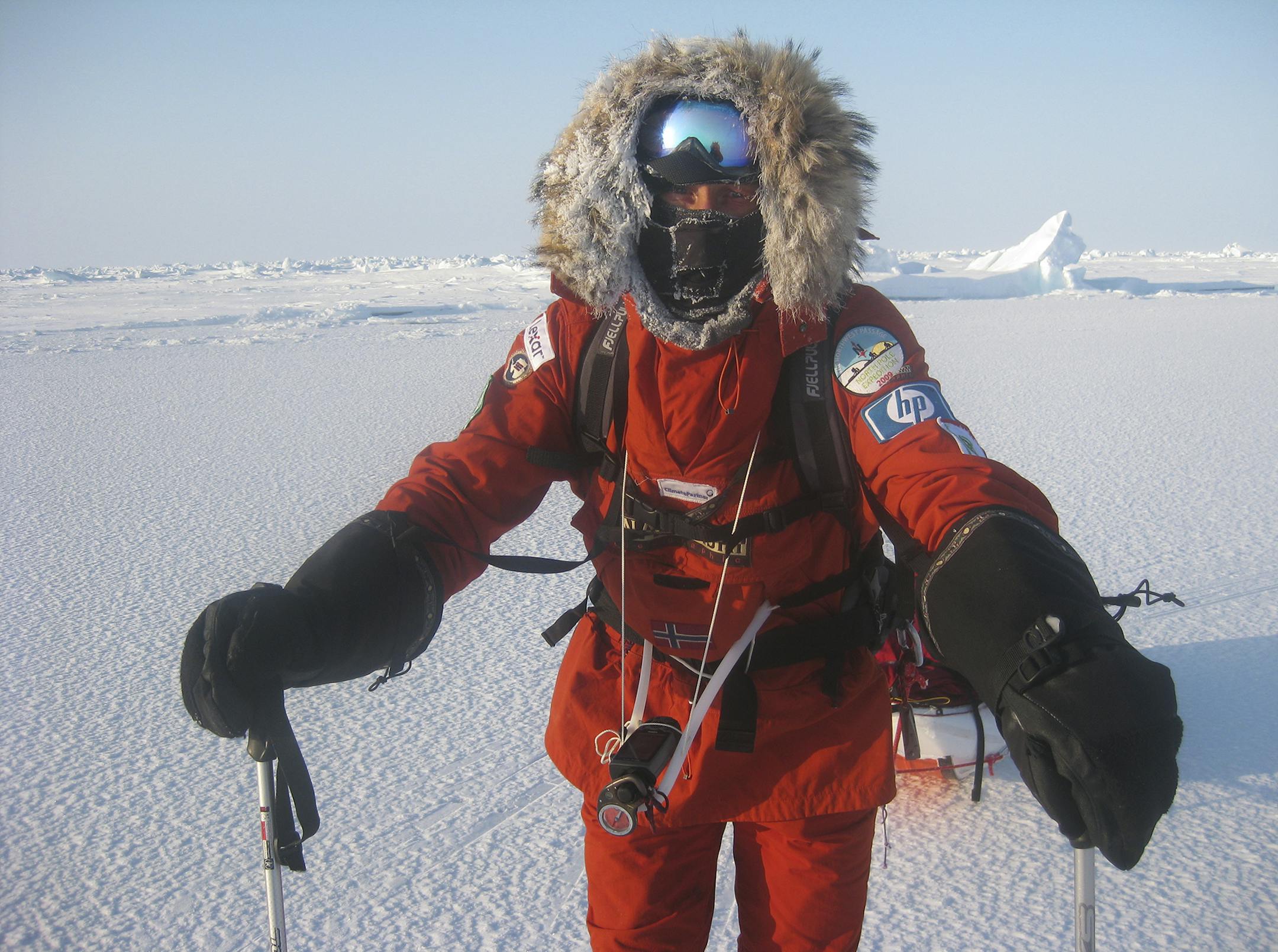 Sebastian Copeland takes a break on a freshly frozen lead on the way to the North Pole in "Into the Cold." Photo Keith Heger