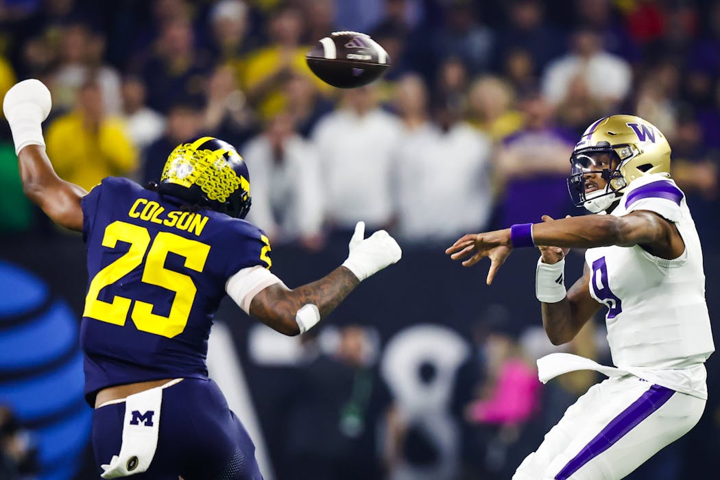 Washington quarterback Michael Penix’s arm strength and ball placement are exceptional, but he turns 24 in May and had four season-ending injuries during his time at Indiana.